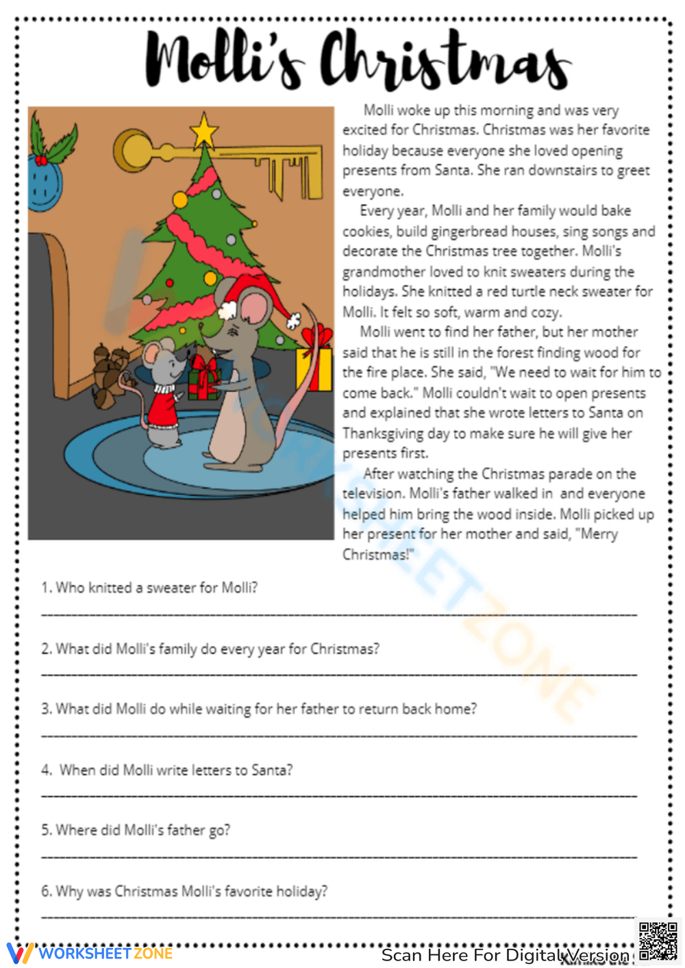 Printable Christmas Worksheets with regard to 4Th Grade Christmas Reading Comprehension Worksheets