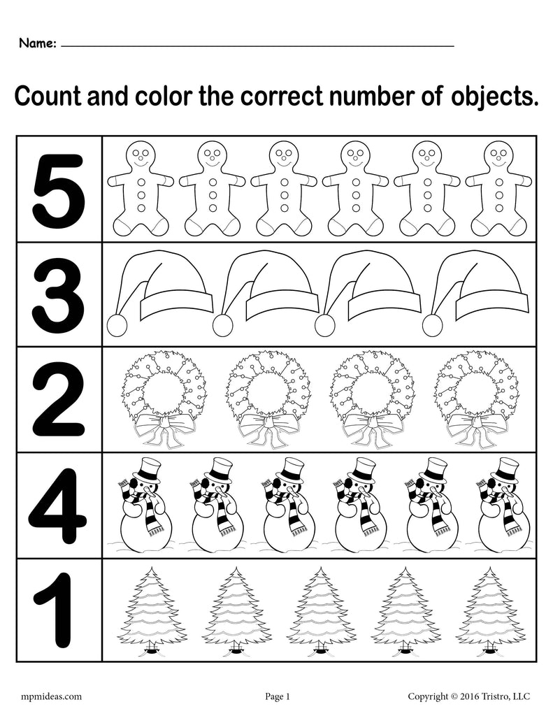 Printable Math Christmas Preschool Worksheets - Worksheets Library with Preschool Christmas Number Worksheets