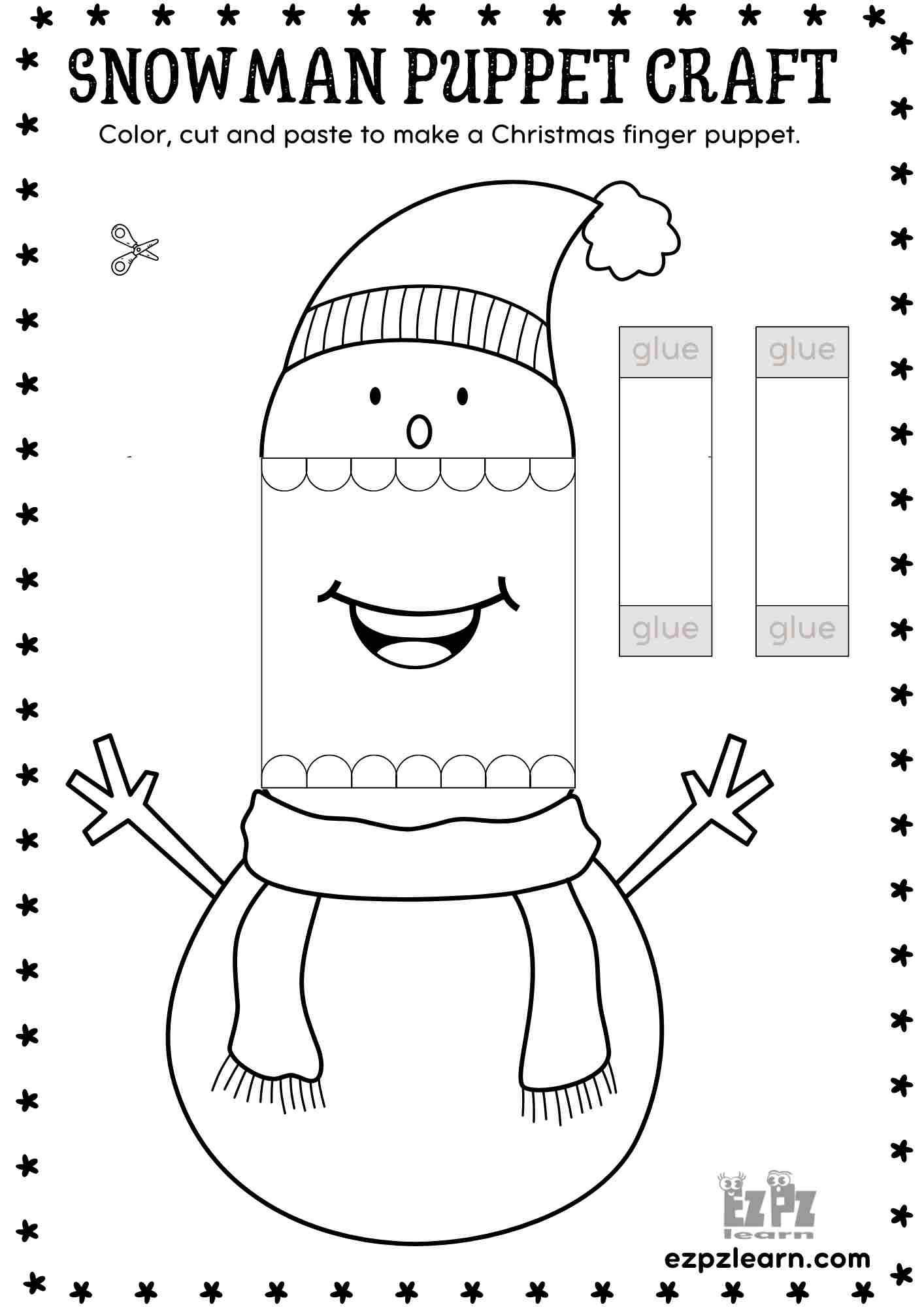 Printable Paper Snowman Christmas Puppet - Festive Diy Craft For with Christmas Color Cut and Paste Worksheets