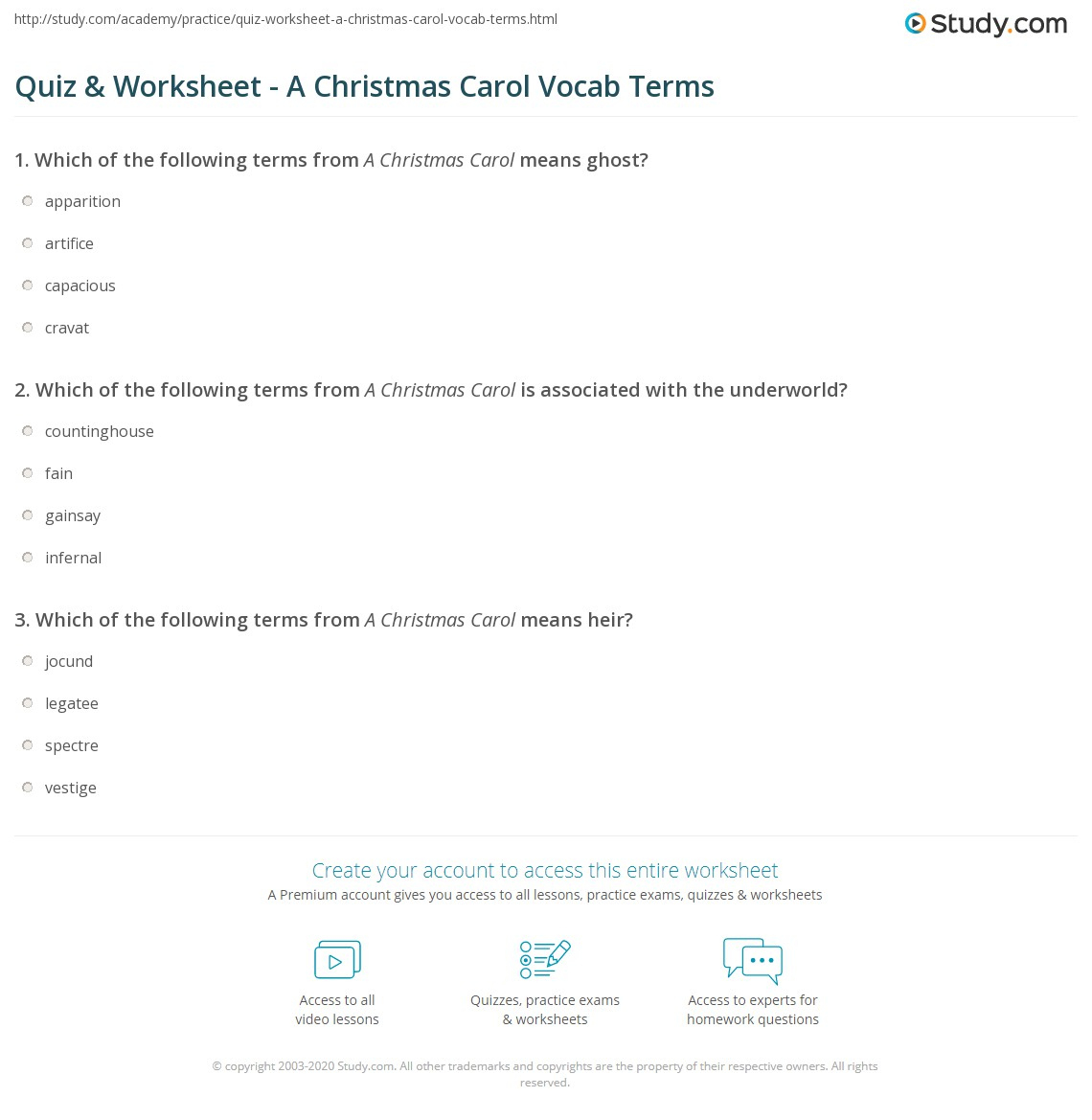 Quiz &amp;amp; Worksheet - A Christmas Carol Vocab Terms | Study regarding A Christmas Carol Vocabulary Worksheets Answers