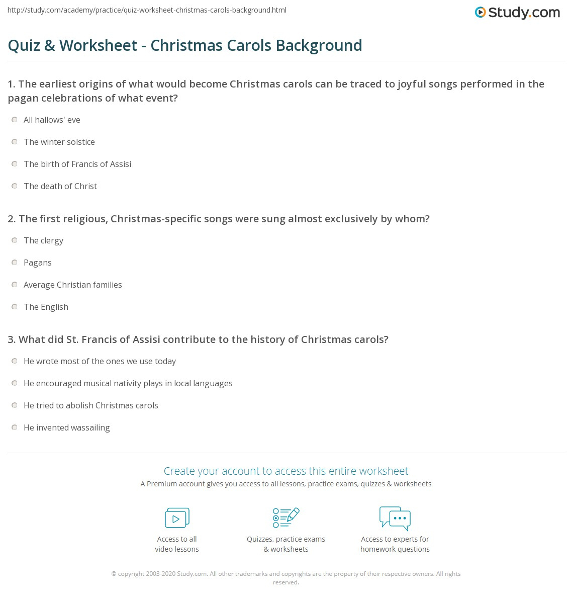 Quiz & Worksheet - Christmas Carols Background | Study with regard to History Of Christmas Carols Worksheets
