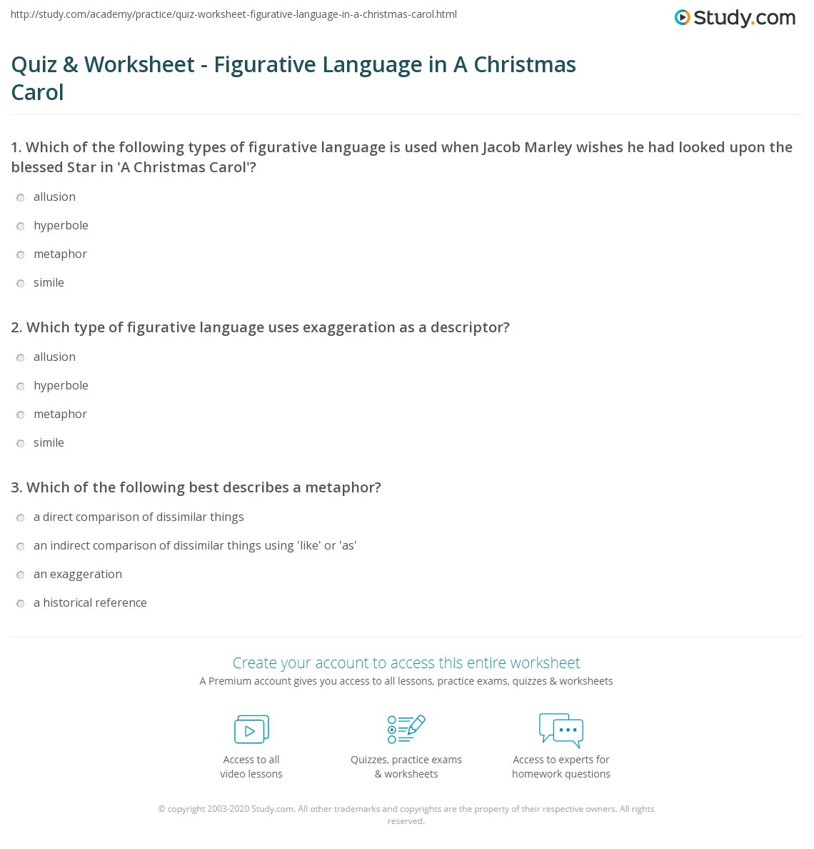 Quiz &amp;amp; Worksheet - Figurative Language In A Christmas Carol with regard to A Christmas Carol Figurative Language Worksheets Answers