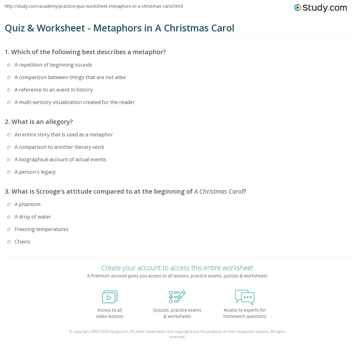 Quiz & Worksheet - Metaphors In A Christmas Carol | Study within A Christmas Carol Allegory Worksheets