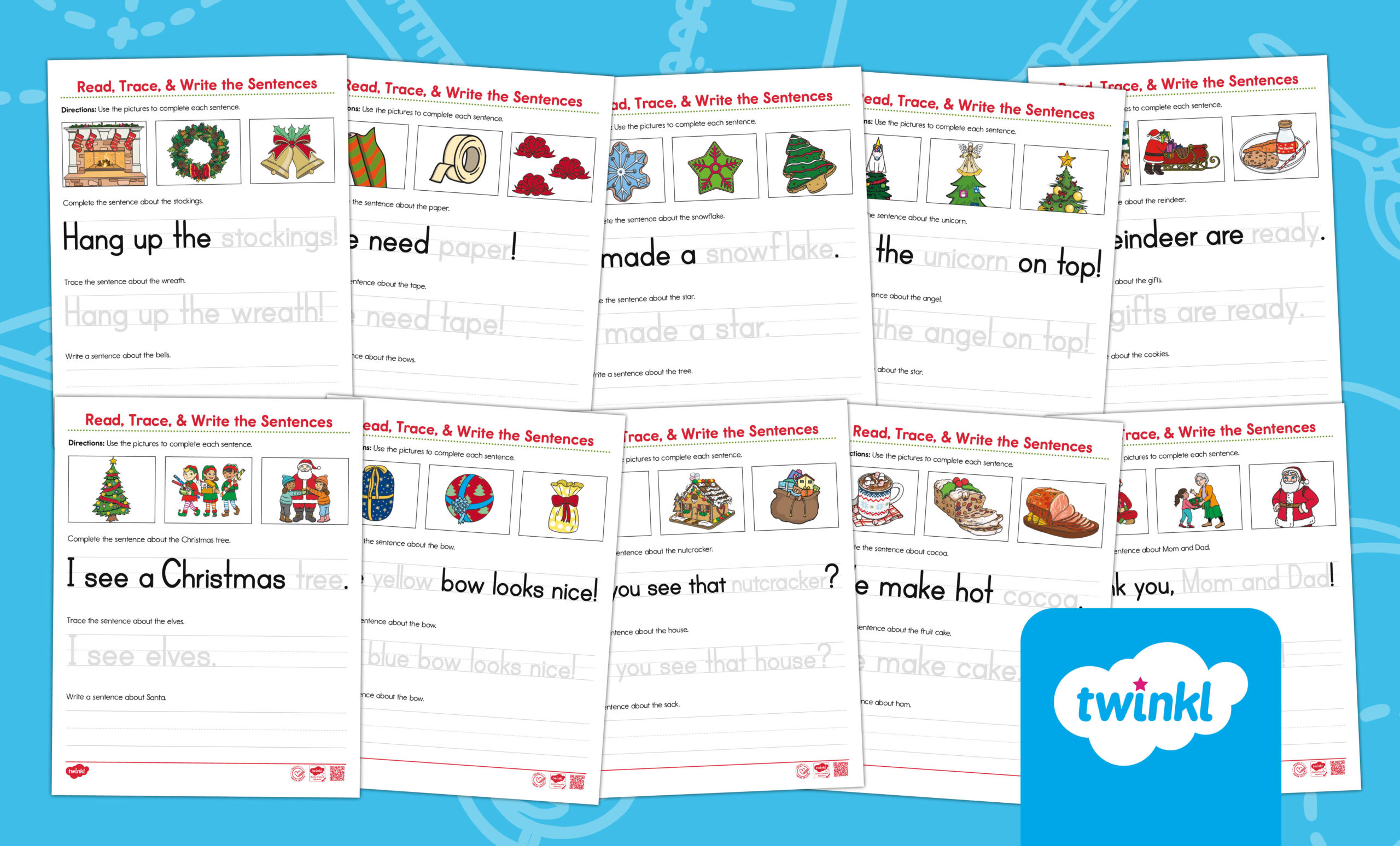 Read, Trace, And Write Christmas Sentences Worksheets For K-1St within Language Arts Christmas Worksheets