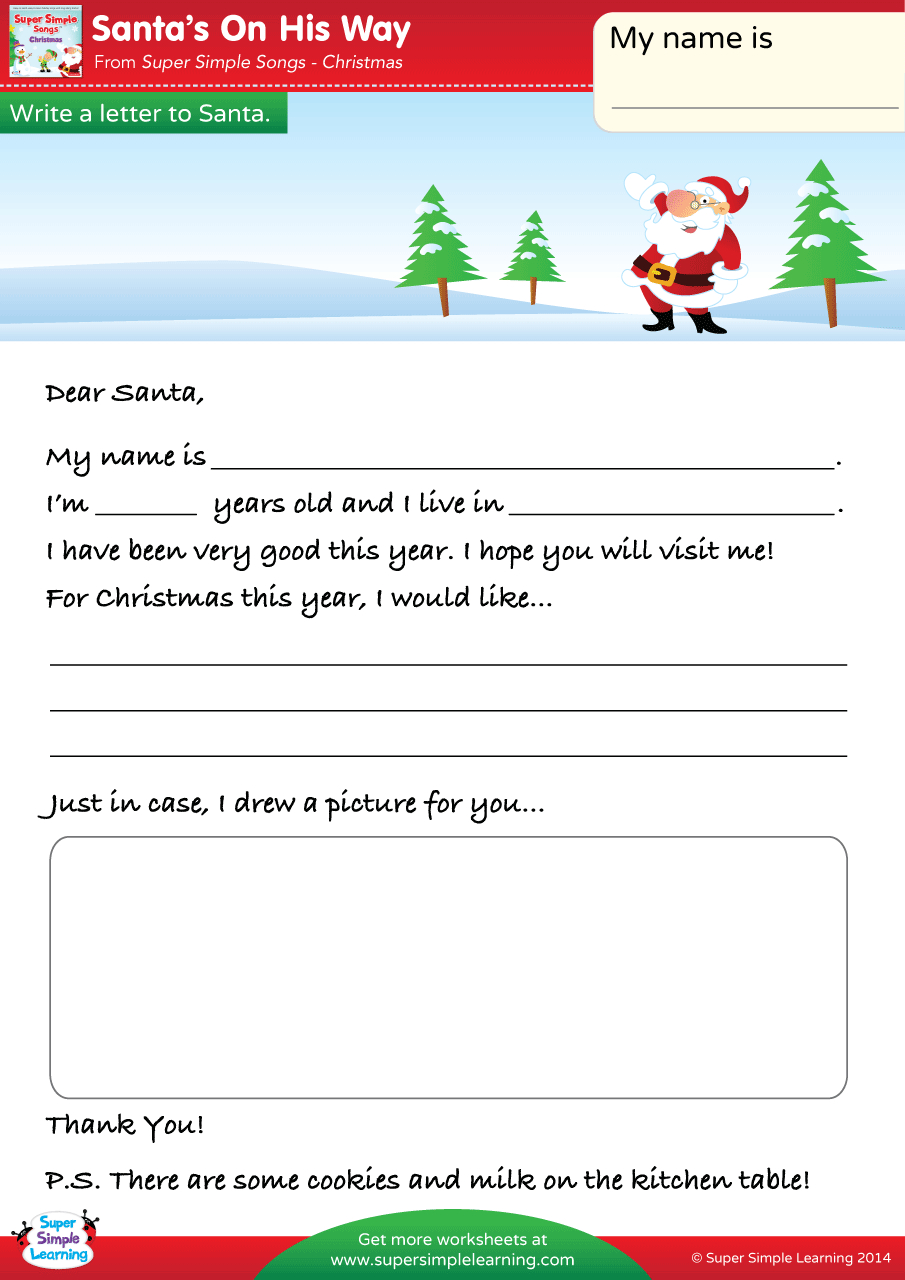 Santa'S On His Way Worksheet - A Letter To Santa - Super Simple regarding Father Christmas Super Teacher Worksheets