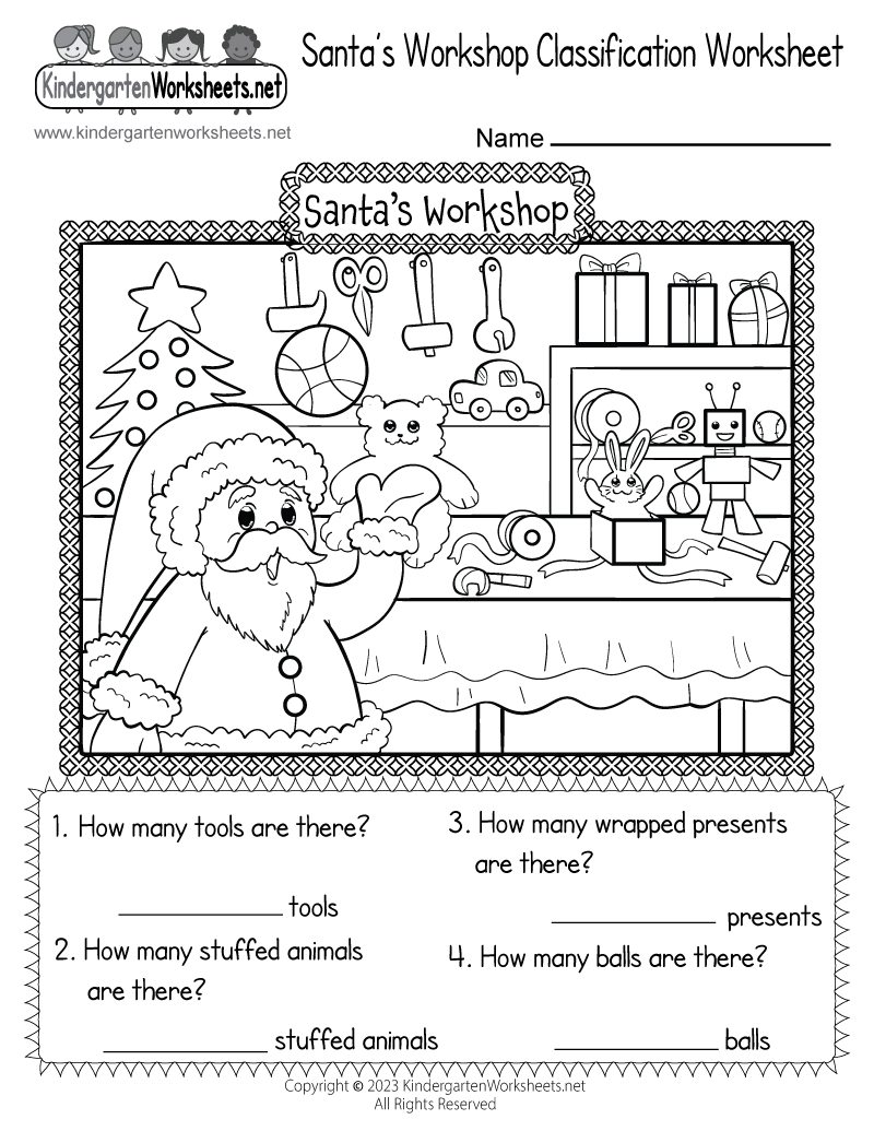 Santa'S Workshop Classification Worksheet - Free Printable intended for Kindergarten Christmas Reading Worksheets