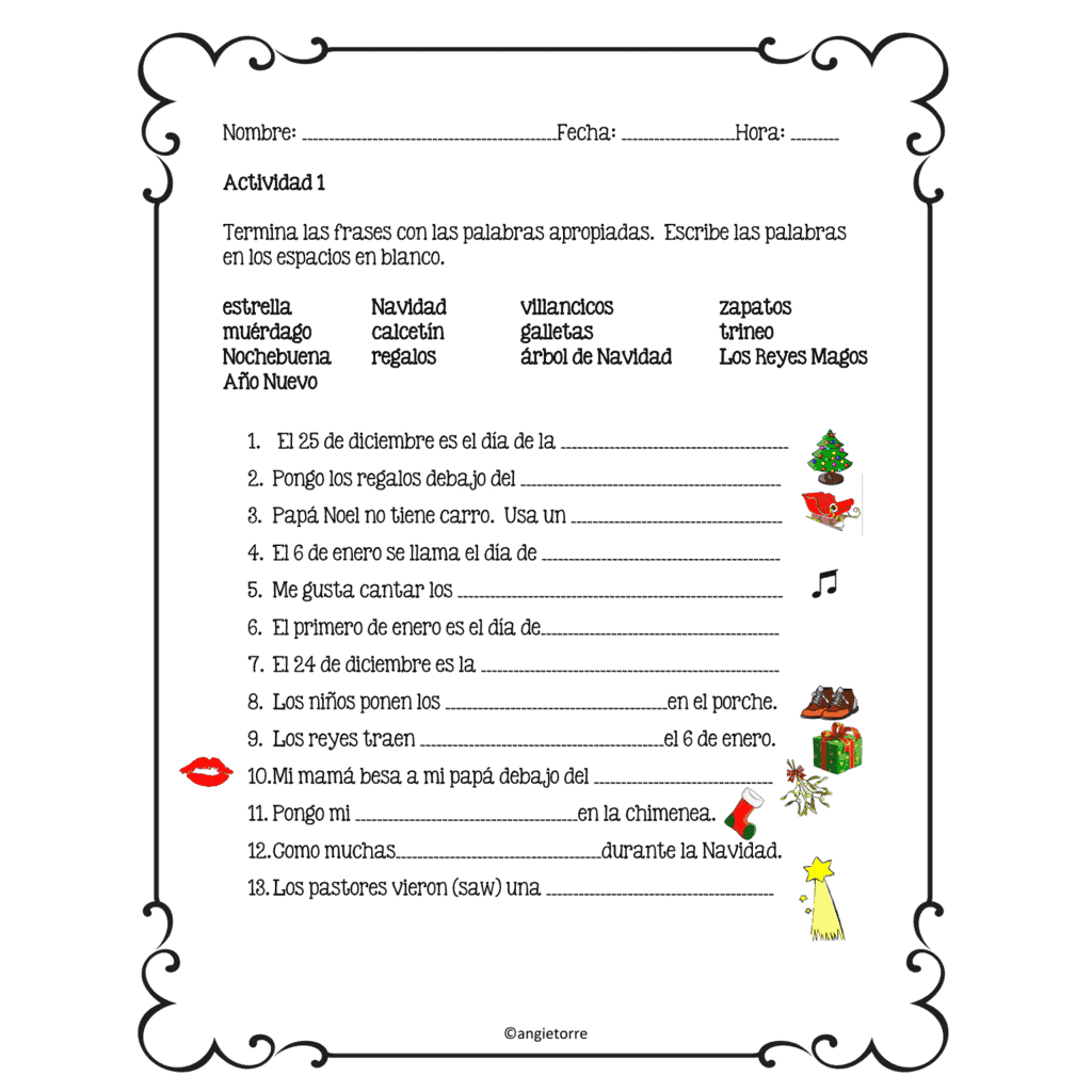 Spanish Christmas La Navidad Interactive Notebook Activities pertaining to Free Printable Spanish Christmas Worksheets