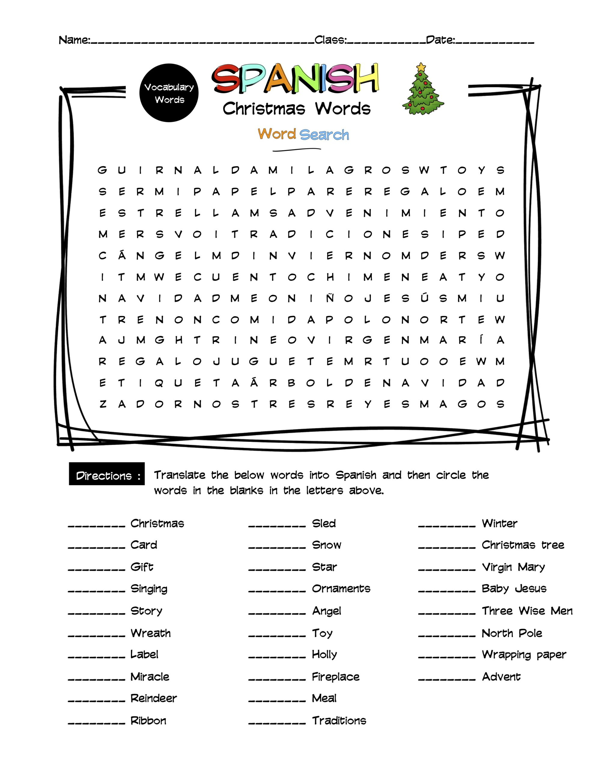 Spanish Christmas Vocabulary Word Search & Answer Key | Made regarding Spanish Christmas Vocabulary Worksheets