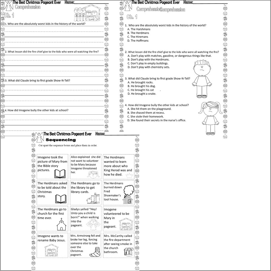 The Best Christmas Pageant Ever Reading Quiz Tests &amp;amp; Story inside The Best Christmas Pageant Ever Worksheets
