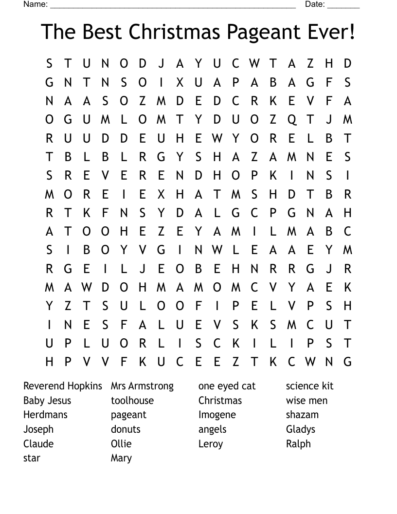 The Best Christmas Pageant Ever! Word Search - Wordmint intended for Best Christmas Pageant Ever Worksheets Free