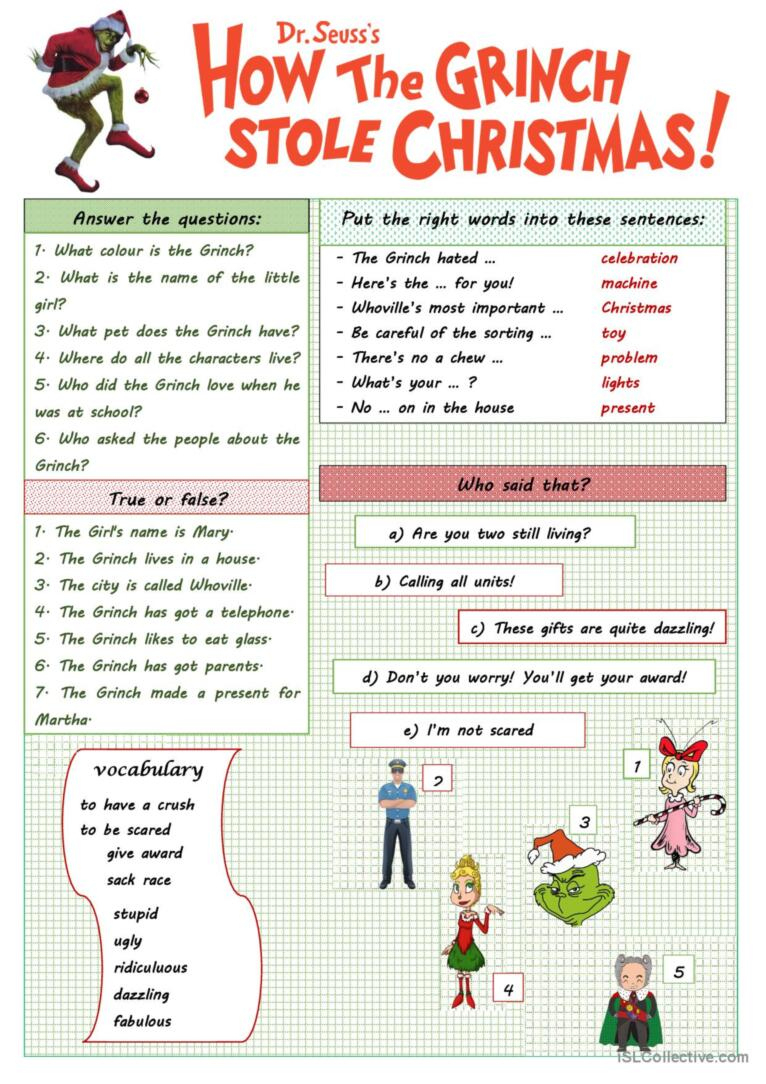 The Christmas Worksheet About Mr…: English Esl Worksheets Pdf with regard to The Grinch Who Stole Christmas Worksheets