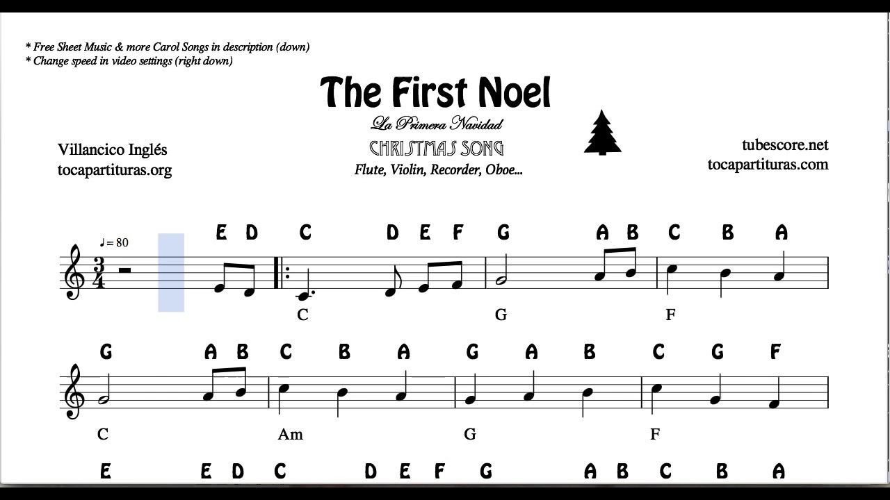 The First Noel Christmas Notes Sheet Music For Flute Violin Oboe Voice Easy Carol Song throughout First Letter of Christmas Carols Worksheets
