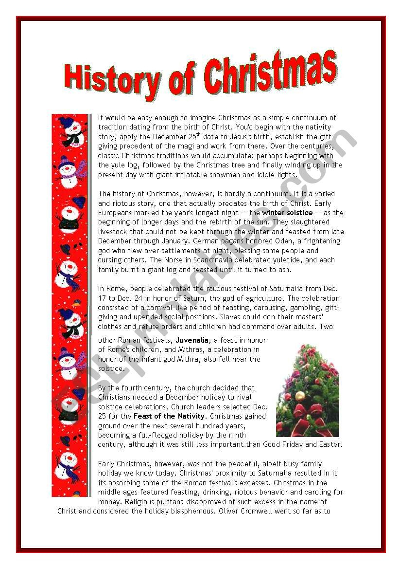 The History Of Christmas - 4 Pages - Esl Worksheetmarsala with regard to History Of Christmas Worksheets