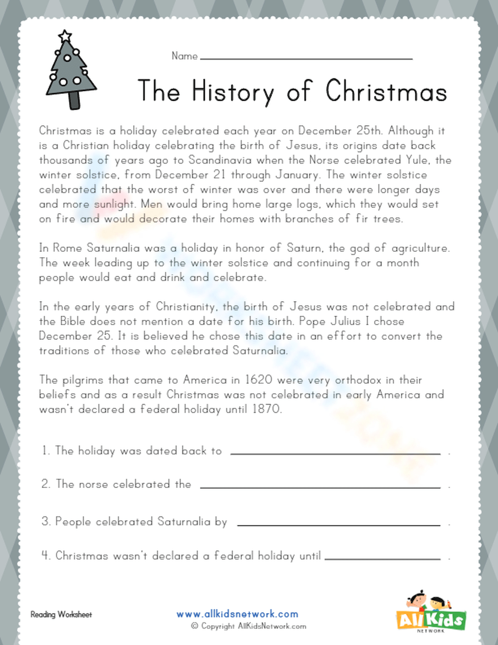 The History Of Christmas Worksheet regarding The History of Christmas Worksheets