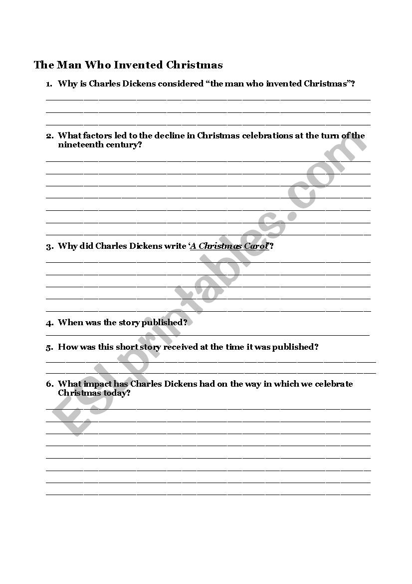 The Man Who Invented Christmas ( Charles Dickens) - Esl Worksheet for The Man Who Invented Christmas Worksheets