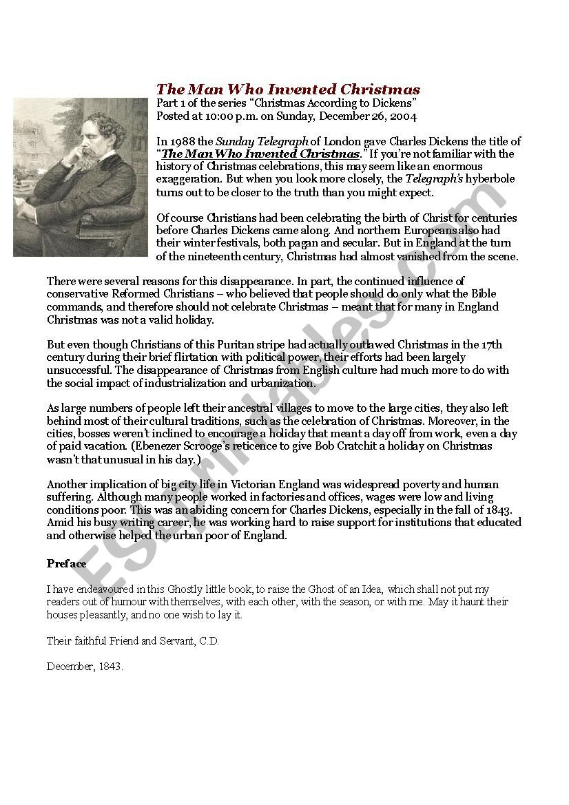 The Man Who Invented Christmas ( Charles Dickens) - Esl Worksheet within The Man Who Invented Christmas Worksheets