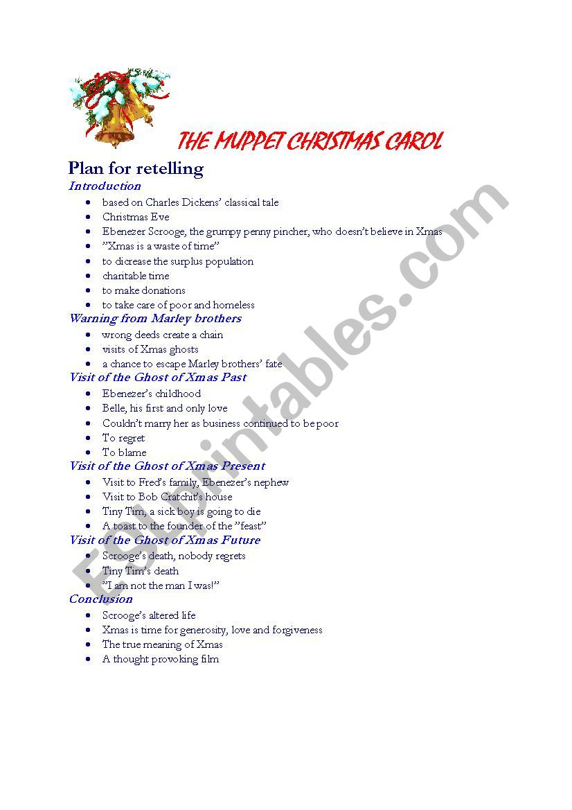 The Muppet Christmas Carol (Plan For Retelling) - Esl Worksheet intended for Muppets Christmas Carol Worksheets