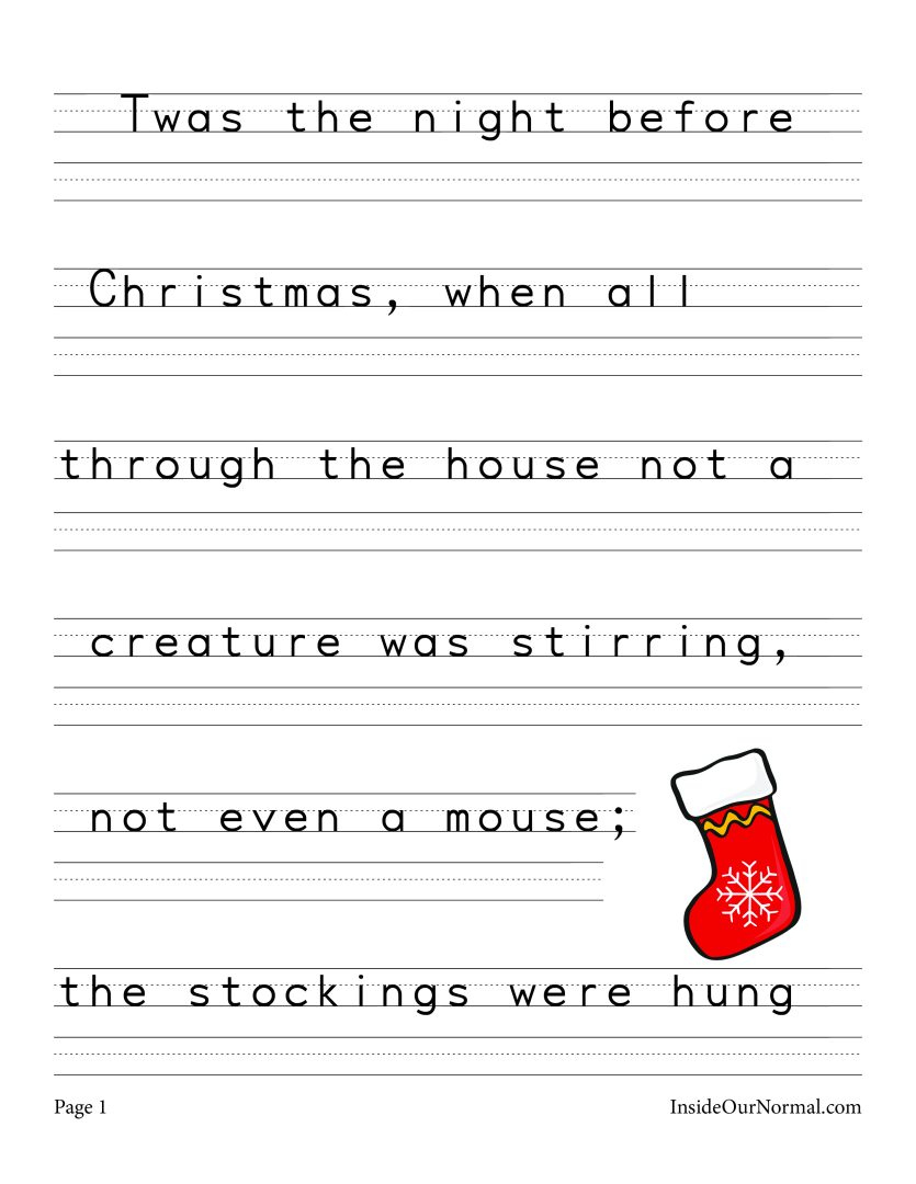 Twas The Night Before Christmas Handwriting Practice - Print with Christmas Handwriting Practice Worksheets