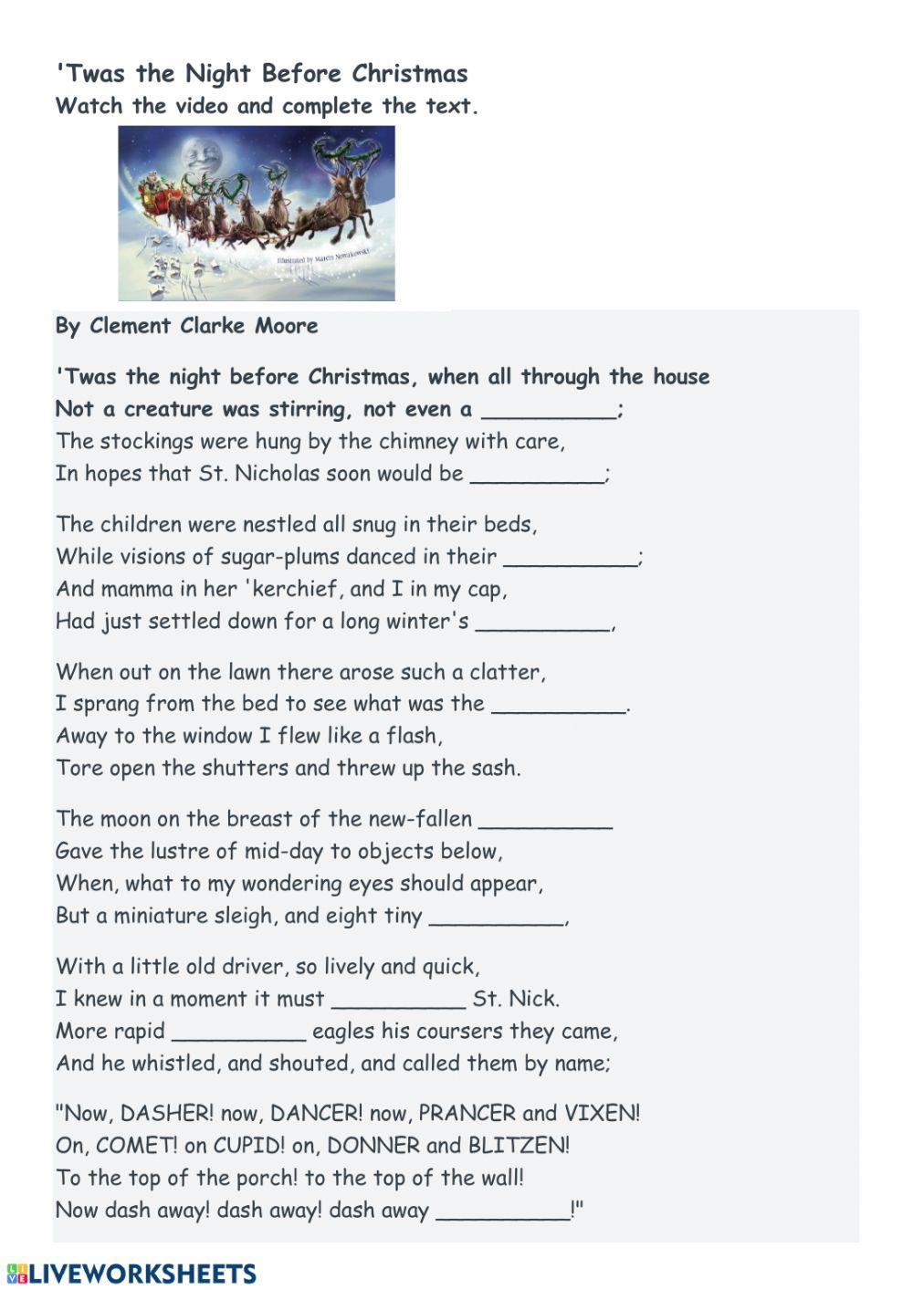 Twas The Night Before Christmas Worksheet - Worksheets Library within Night Before Christmas Worksheets