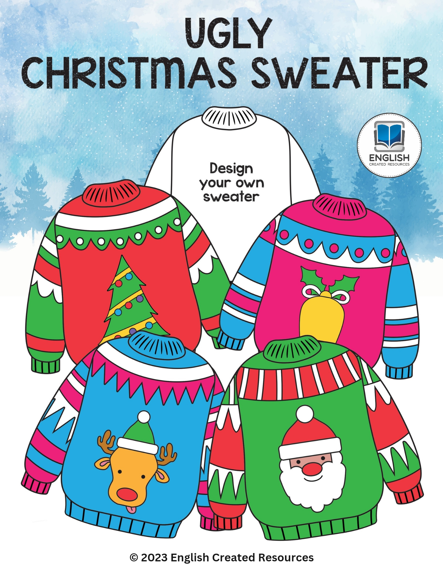 Ugly Christmas Sweater Craft - English Created Resources for Beyond The Worksheets Ugly Christmas Sweaters
