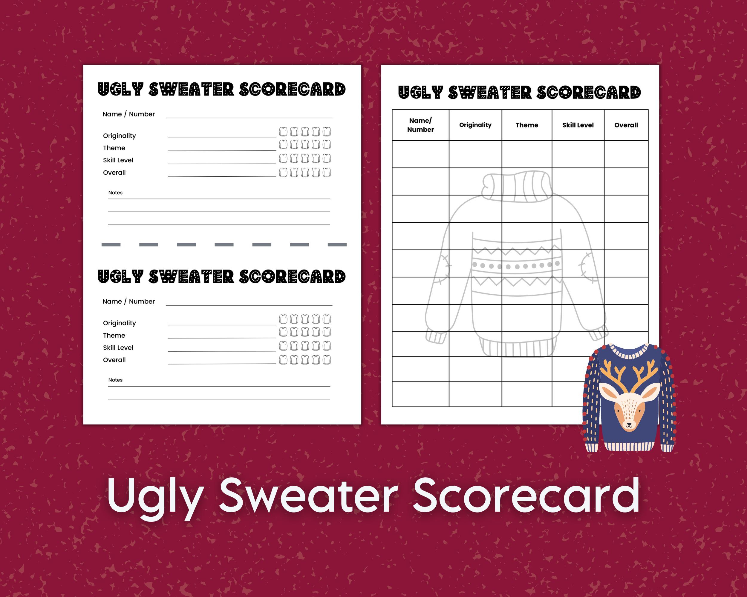 Ugly Sweater Contest Scorecard – Weihnachtsparty-Spiel Für Urlaubs regarding Ugly Christmas Sweater Worksheets