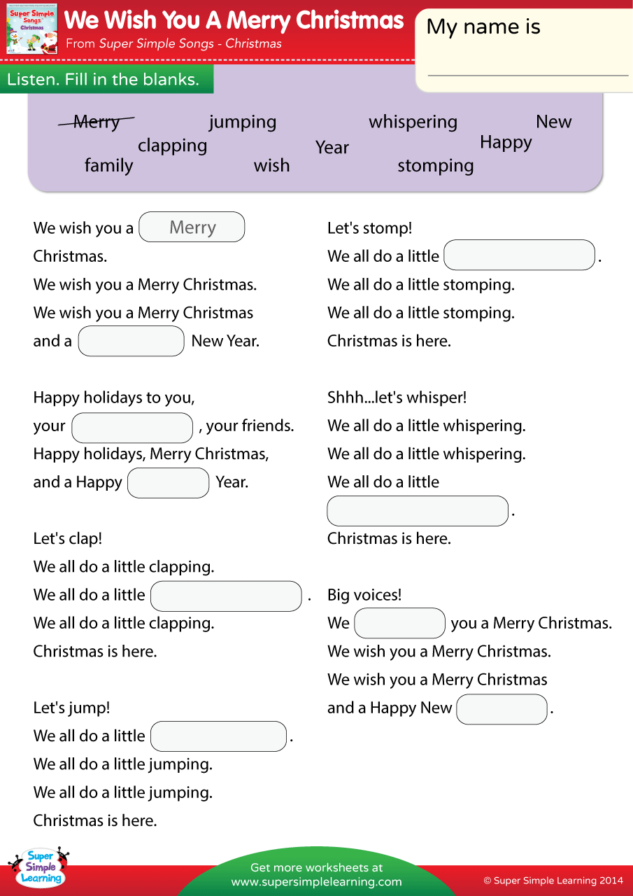 We Wish You A Merry Christmas Worksheet - Fill In The Blanks inside Christmas Song Lyrics Worksheets