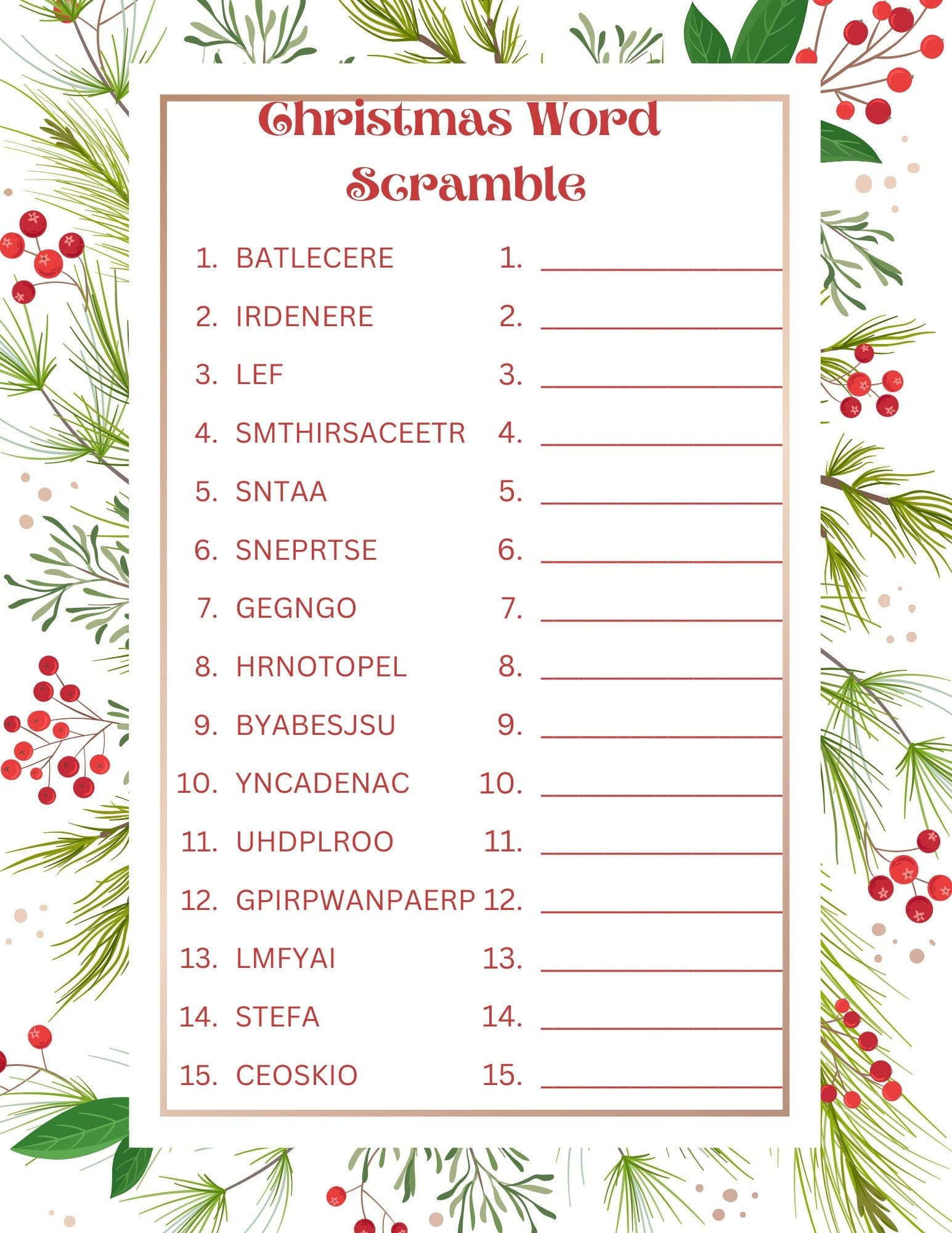 Weihnachten Word Scramble Printable, Weihnachtsspiel, Weihnachten with Scrambled Christmas Worksheets Answers