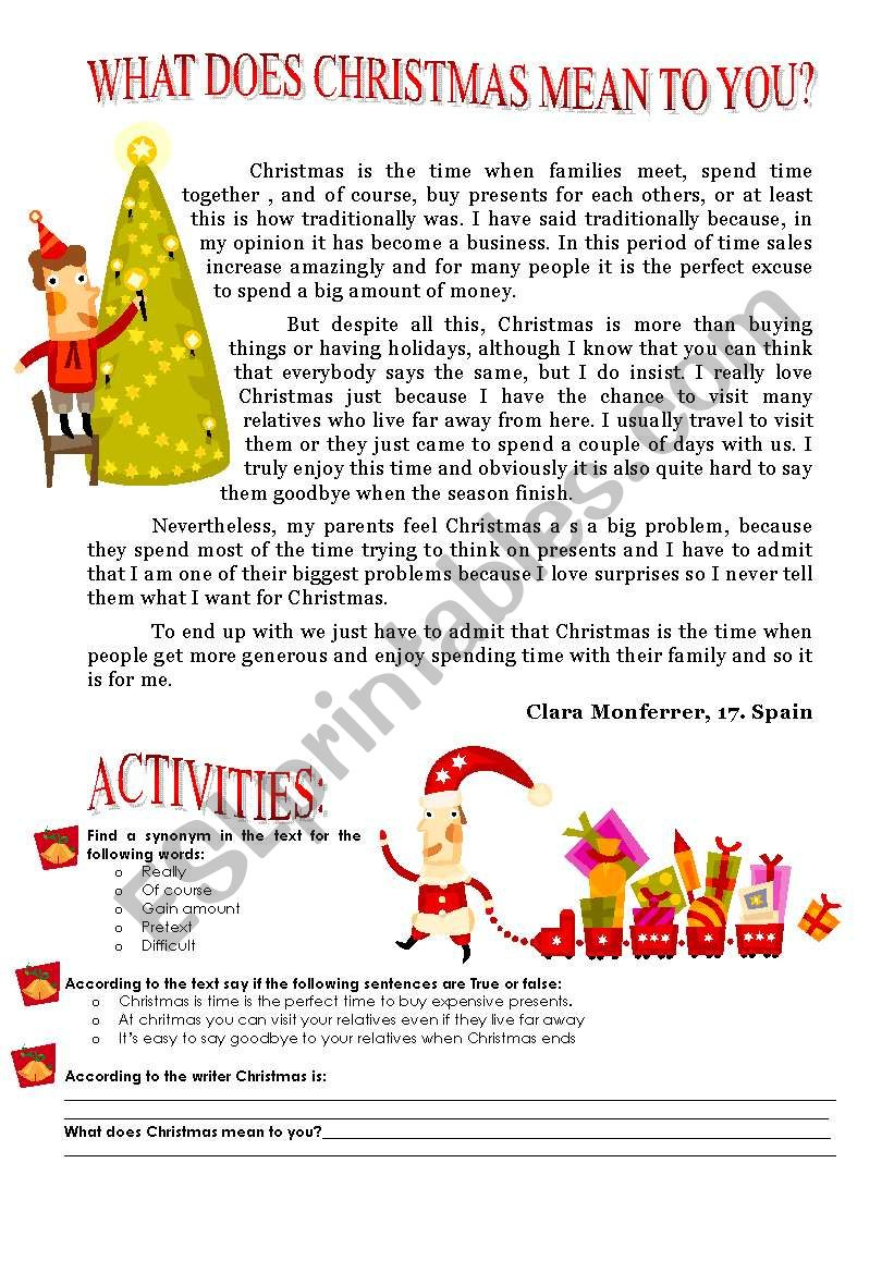 What Does Christmas Mean To You? - Esl Worksheetstupendam regarding What Christmas Means To Me Worksheets