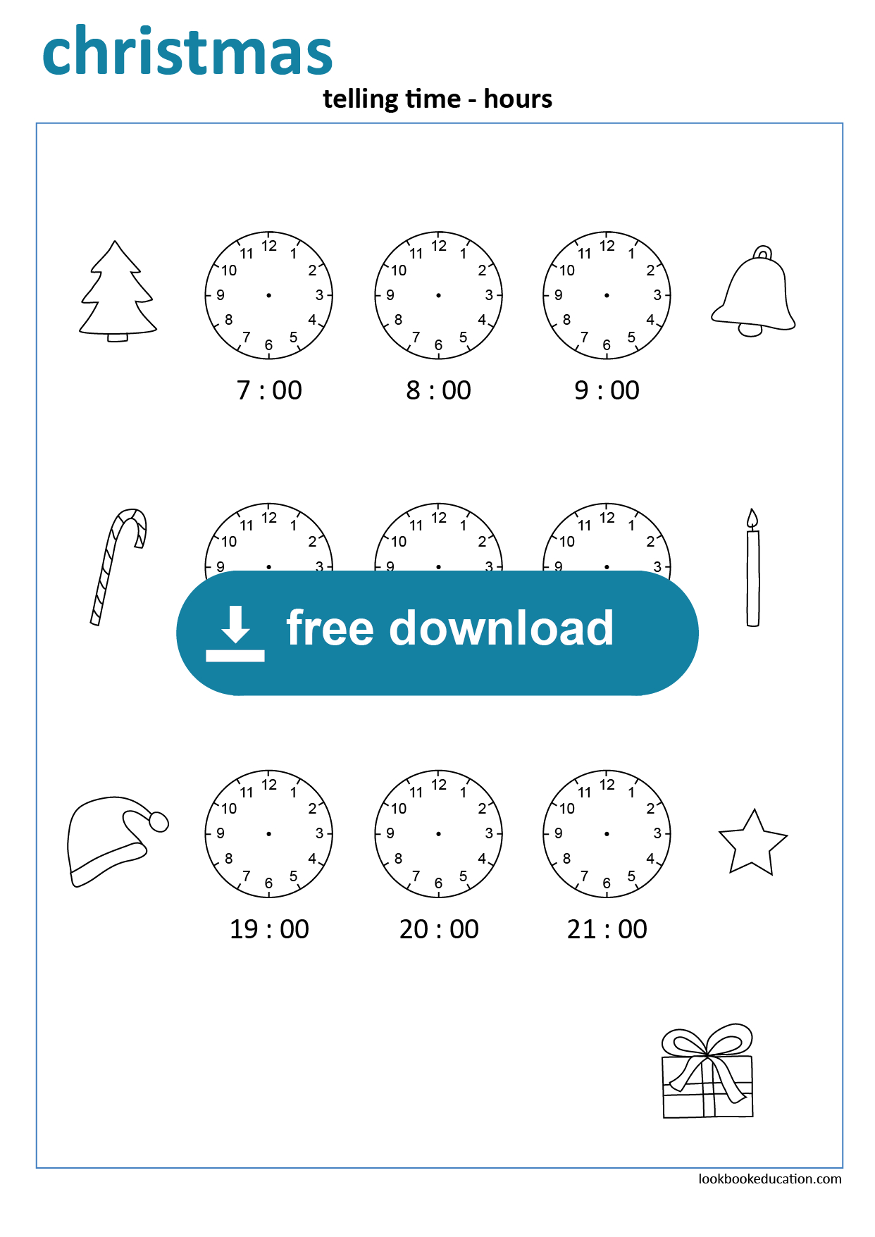 Worksheet Christmas Telling Time Hours - Lookbookeducation in Christmas Telling Time Worksheets
