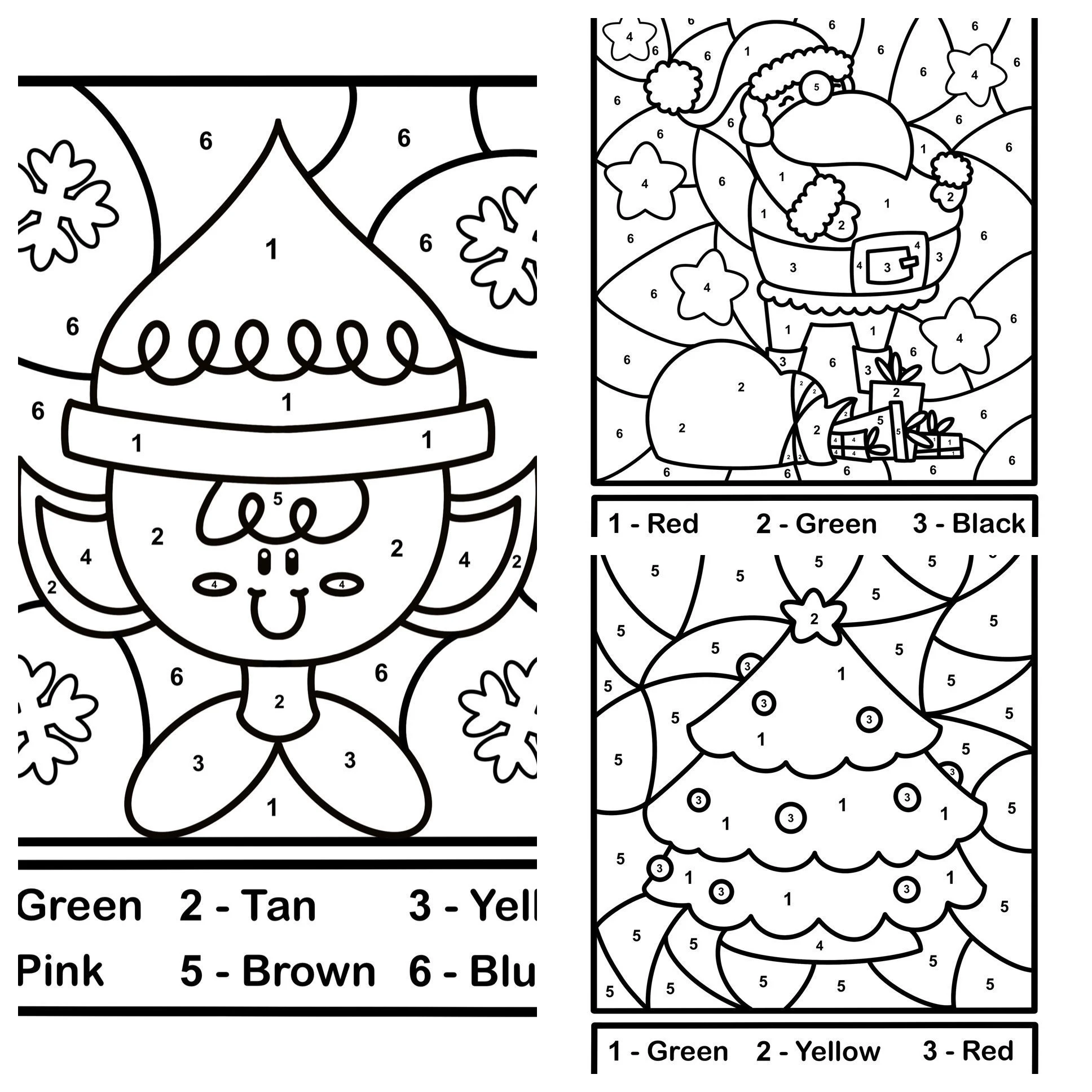 3 Christmas Color By Number Pages 3 Christmas Color By Number Pages