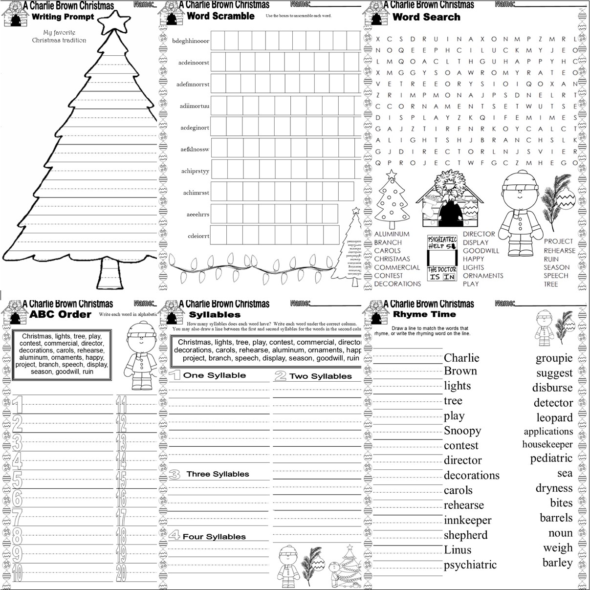 A Charlie Brown Christmas Story Sequencing