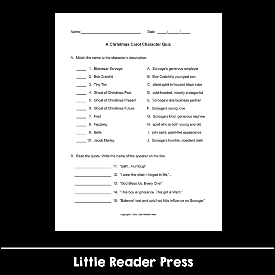 A Christmas Carol Character Quiz With Answer Key