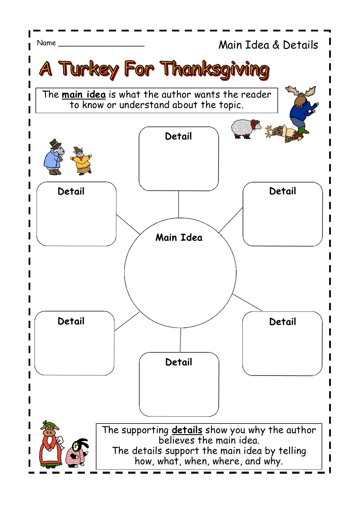 A Turkey For Thanksgiving Main Idea Retell Vocabulary Summarize