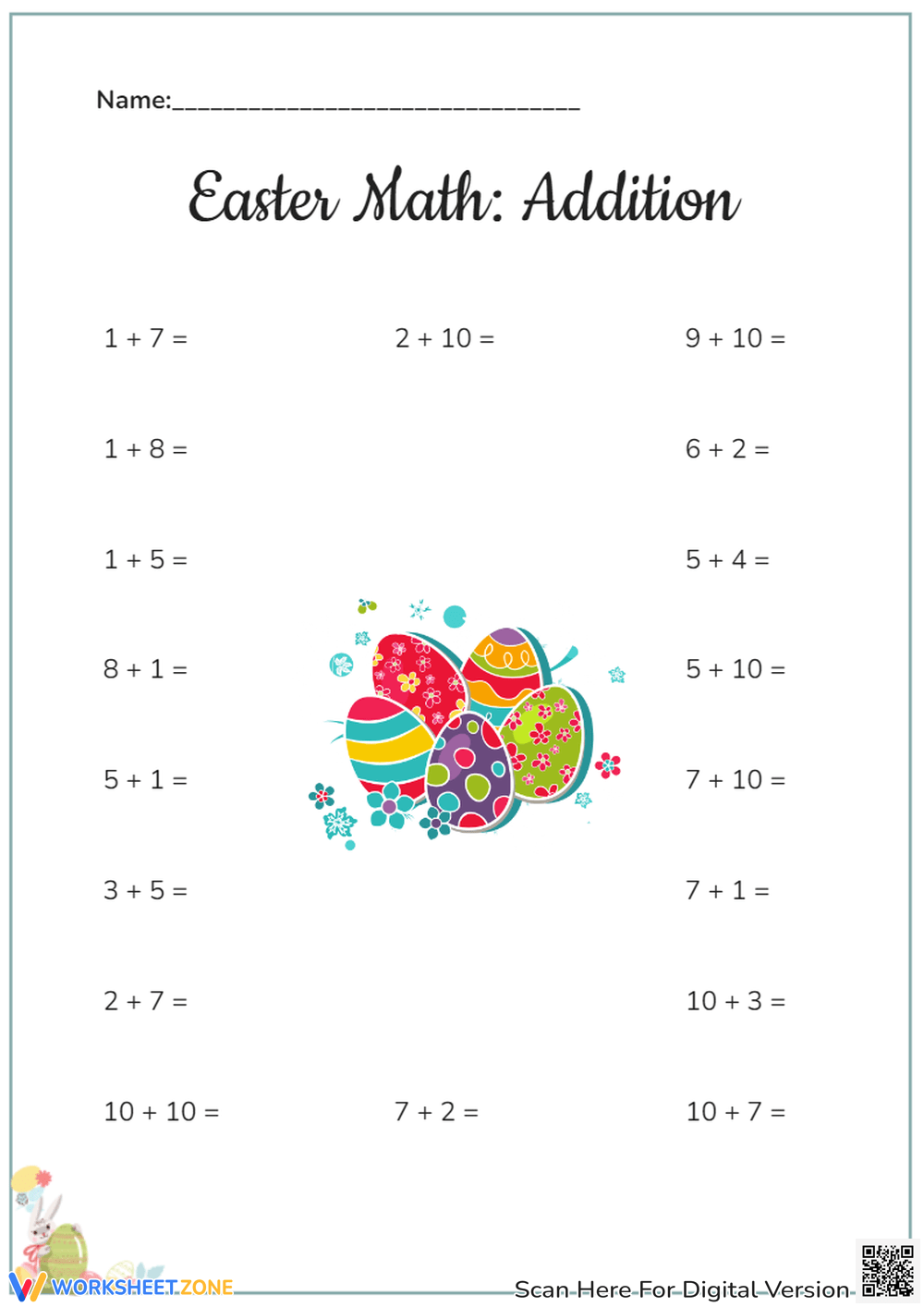 easter egg addition worksheets easter egg addition worksheets