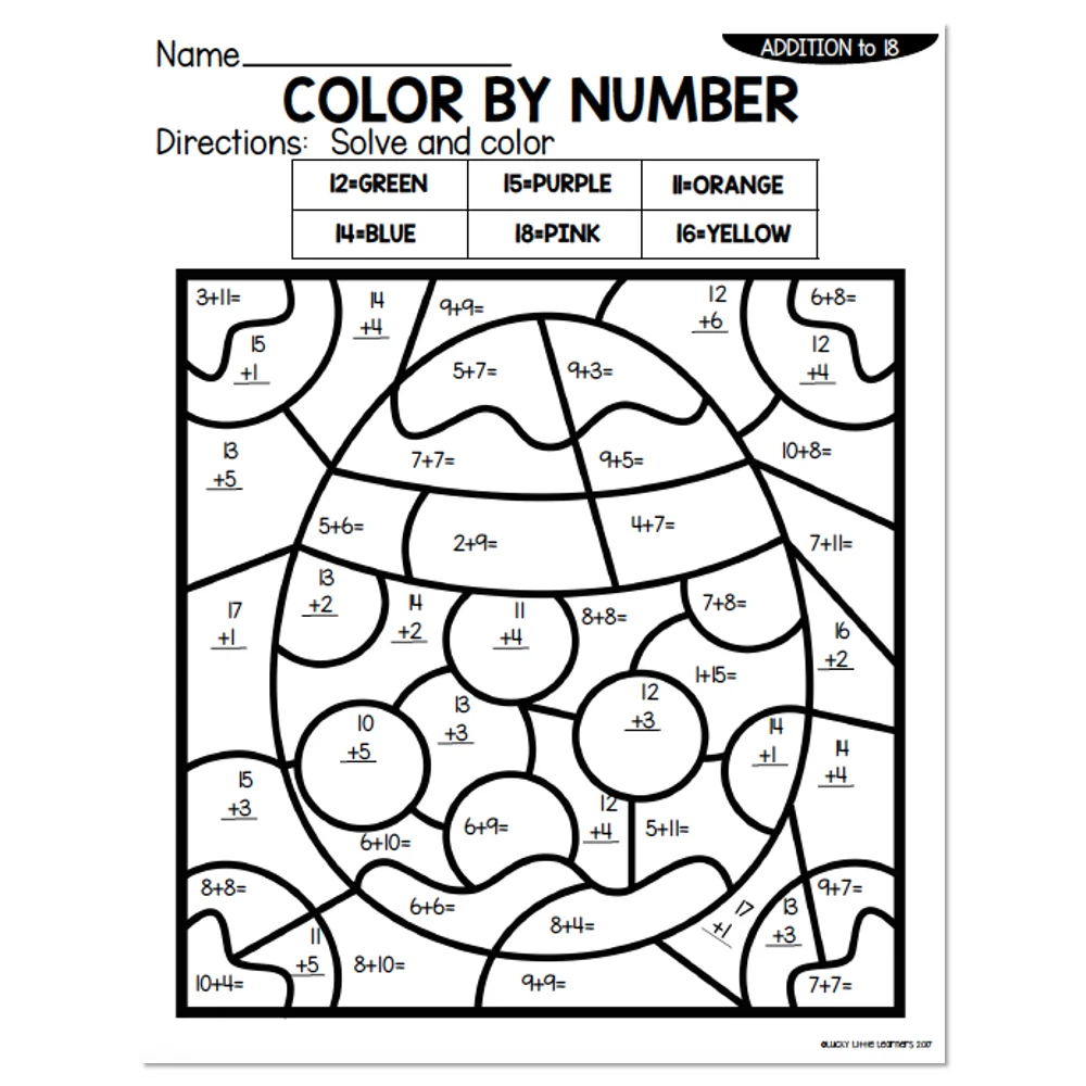 Addition To 18 Spring Color By Number Easter Egg Addition To 18 Spring Color By Number Easter Egg
