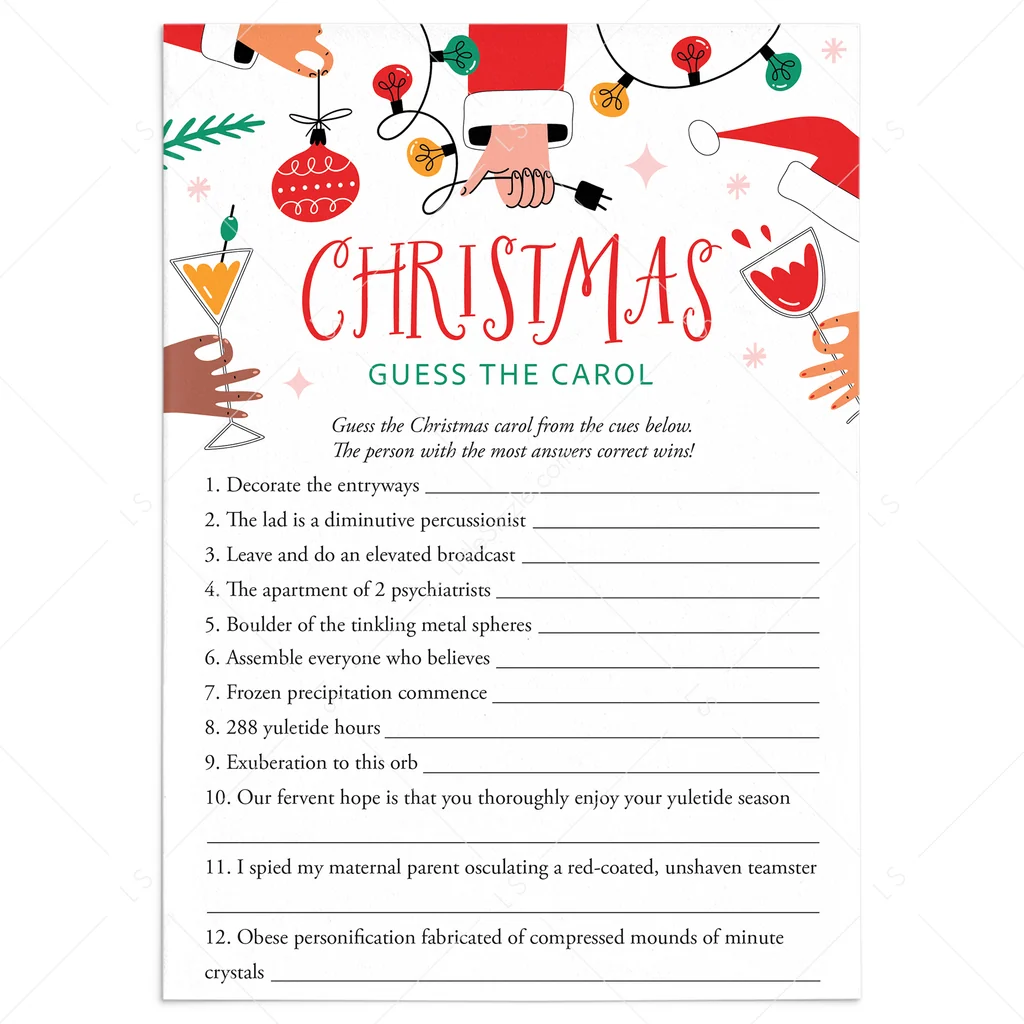 Adult Christmas Game Printable Guess The Carol With Answer Key