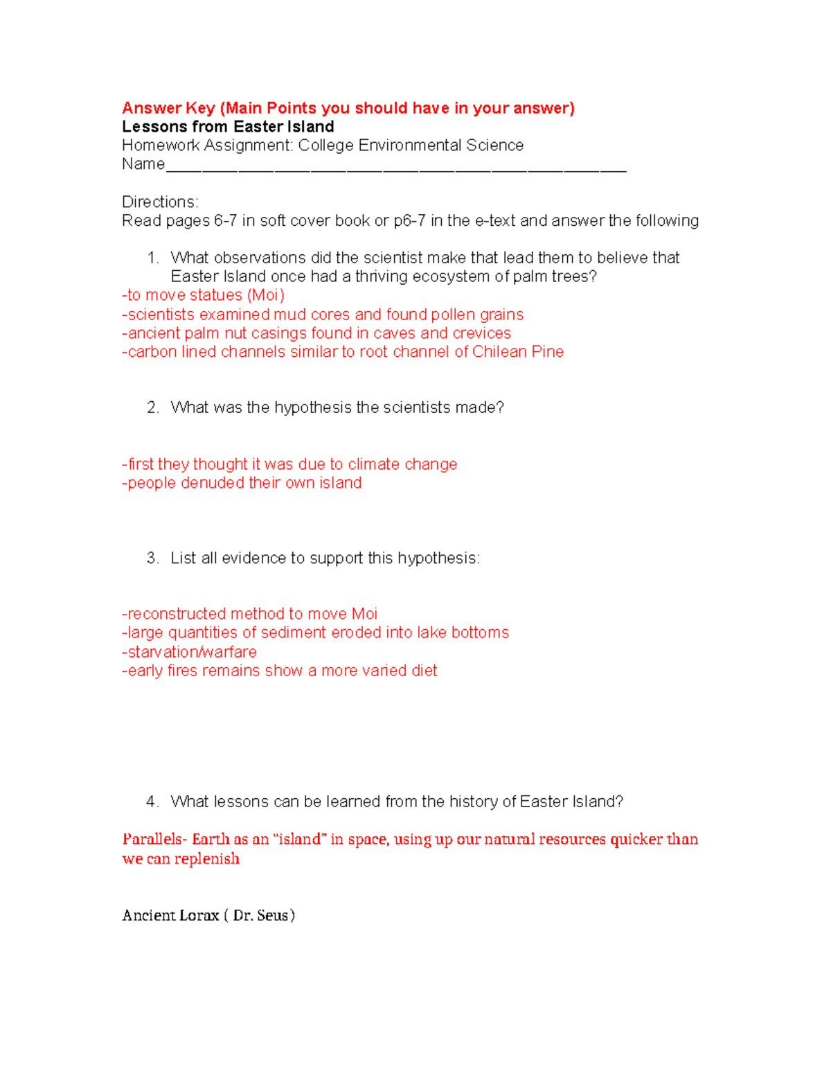 Answer Key Lessons From Easter Island