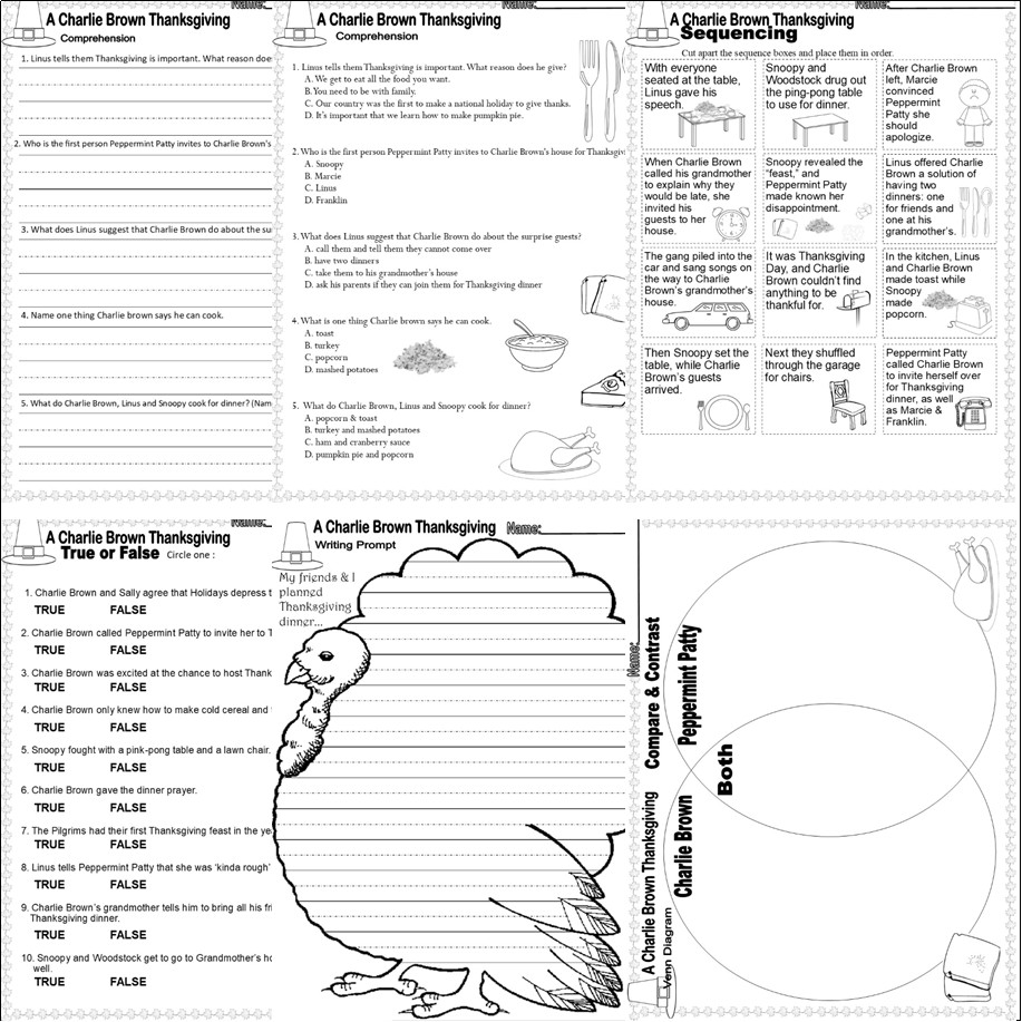 Charlie Brown Thanksgiving Comprehension Book Companion Reading Study Charlie Brown Thanksgiving Comprehension Book Companion Reading Study