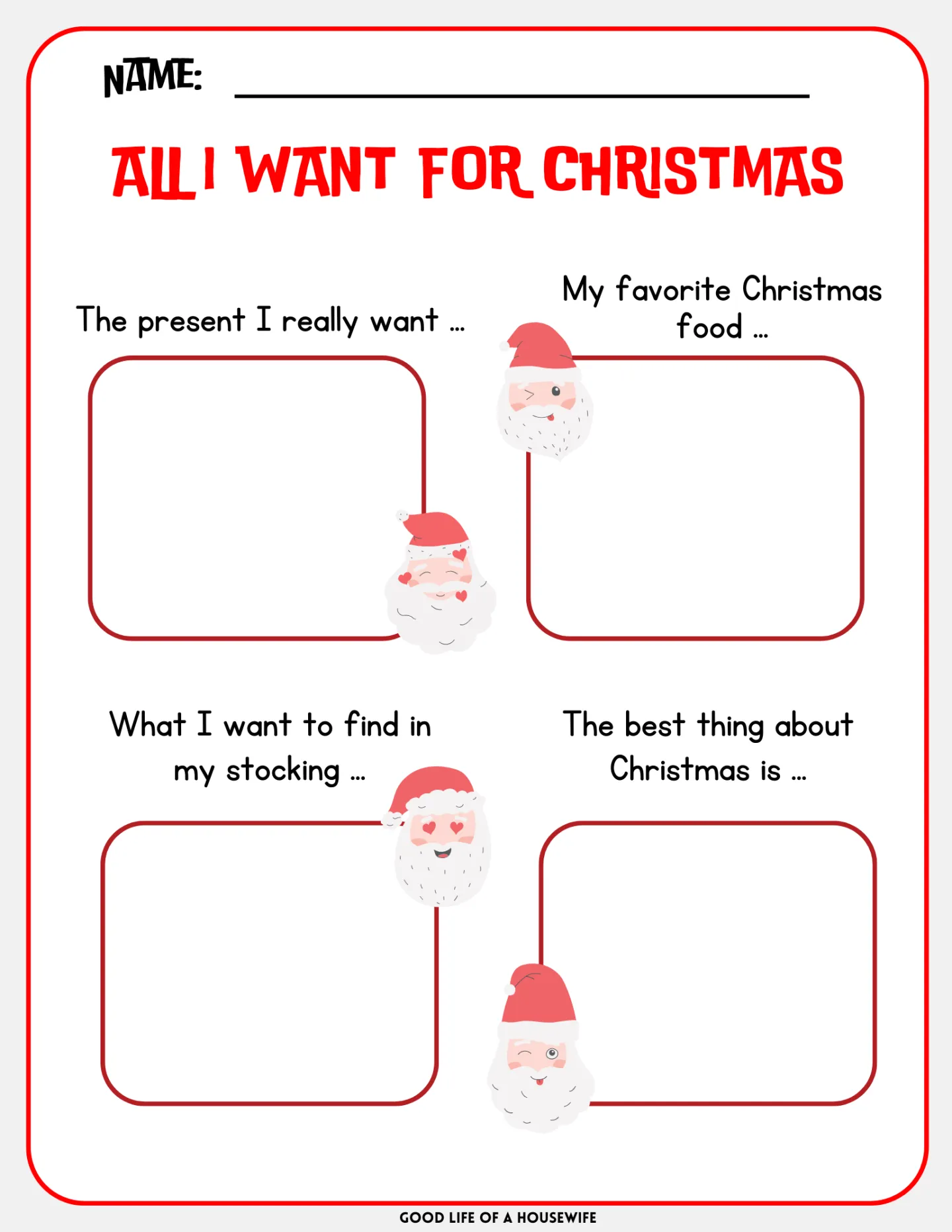 my favourite christmas present worksheets