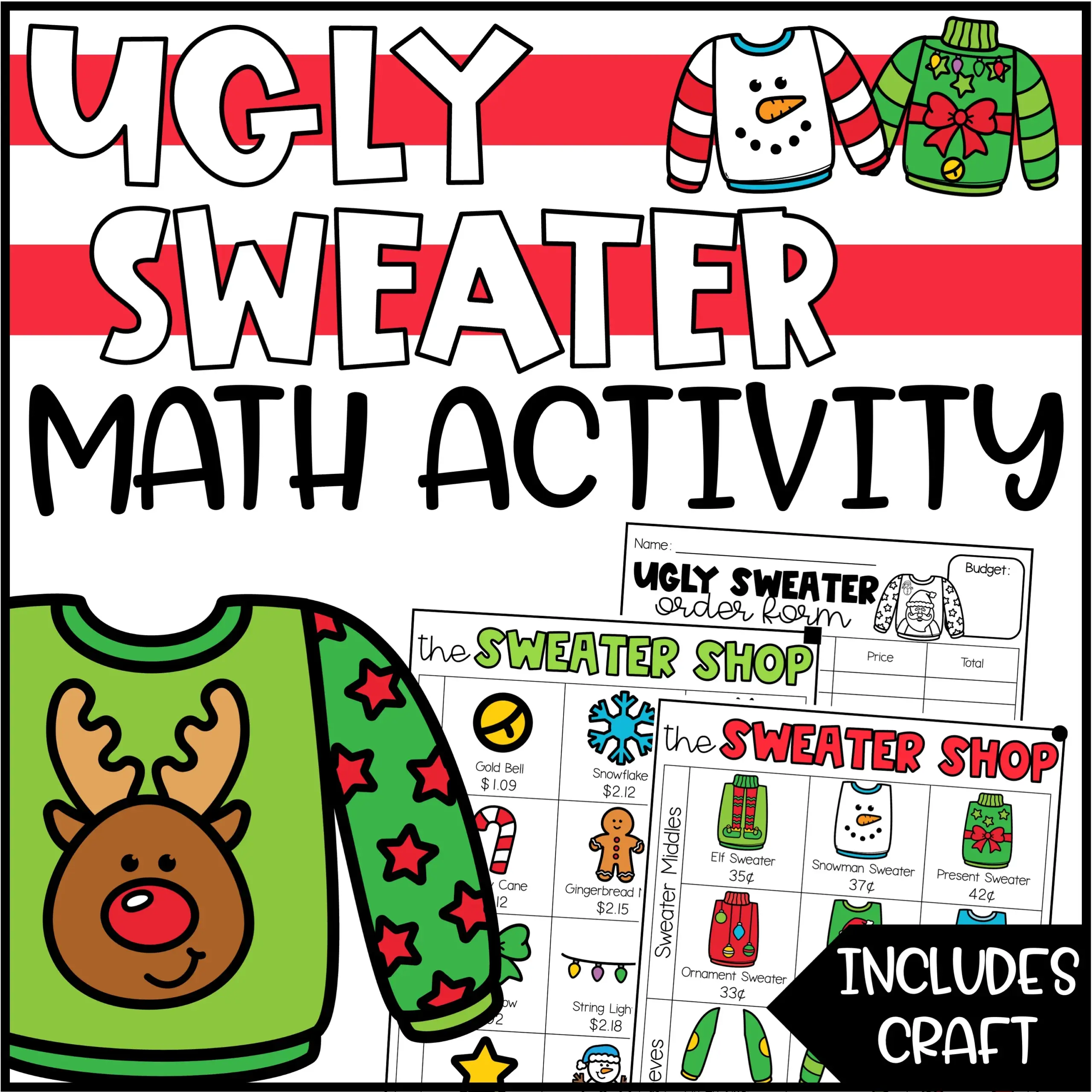 Christmas Addition Activity Craft Ugly Christmas Sweater Christmas Addition Activity Craft Ugly Christmas Sweater