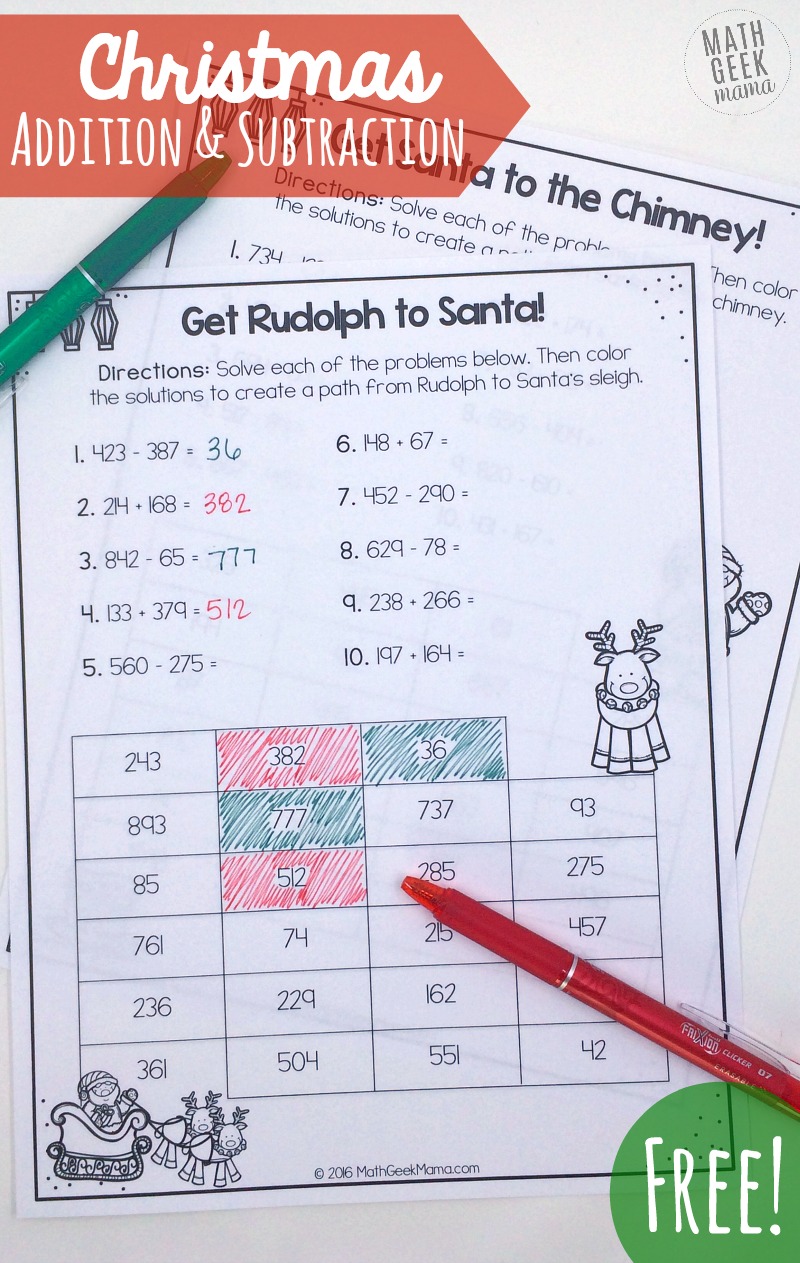 addition and subtraction christmas worksheets addition and subtraction christmas worksheets