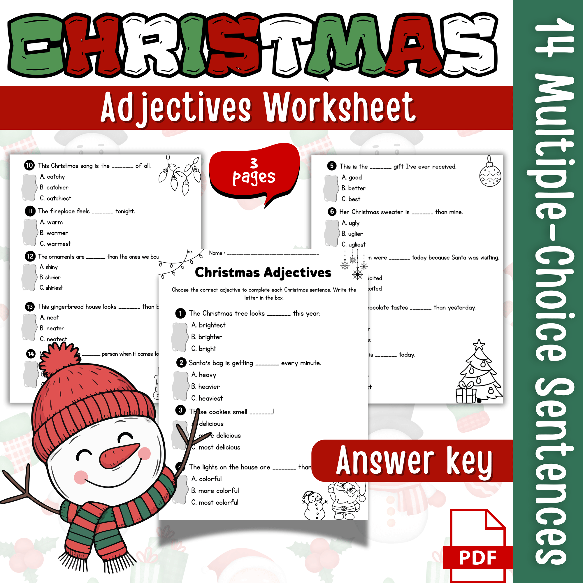 christmas adjectives worksheet