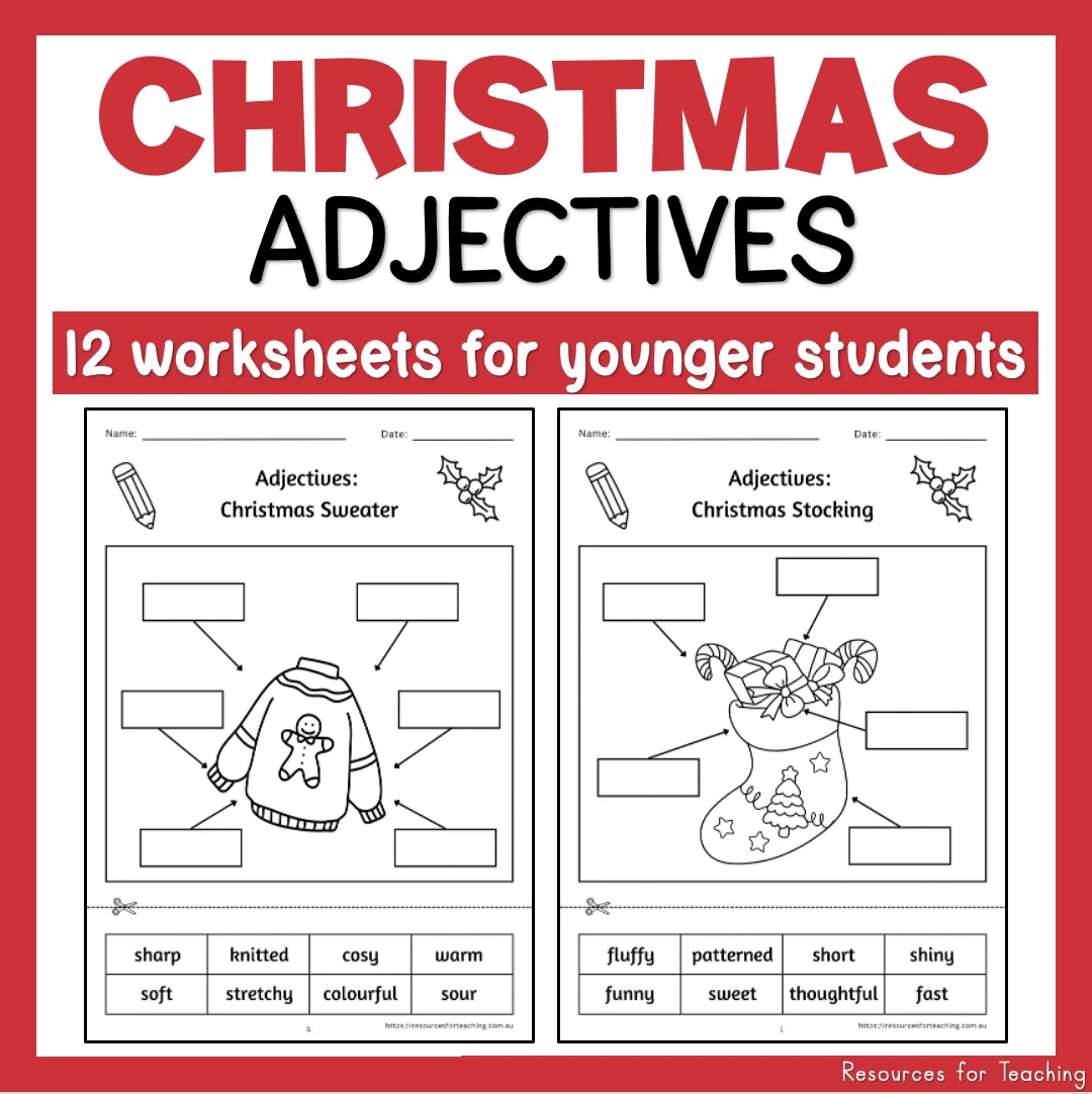 Christmas Adjectives Worksheets Labelling Activities