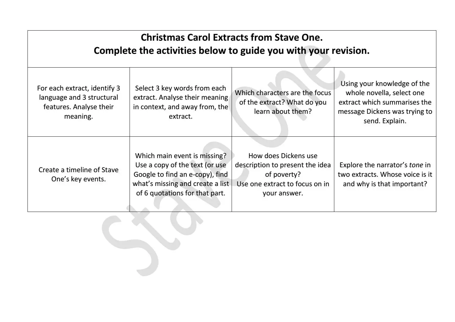 a christmas carol vocabulary stave 1 worksheets