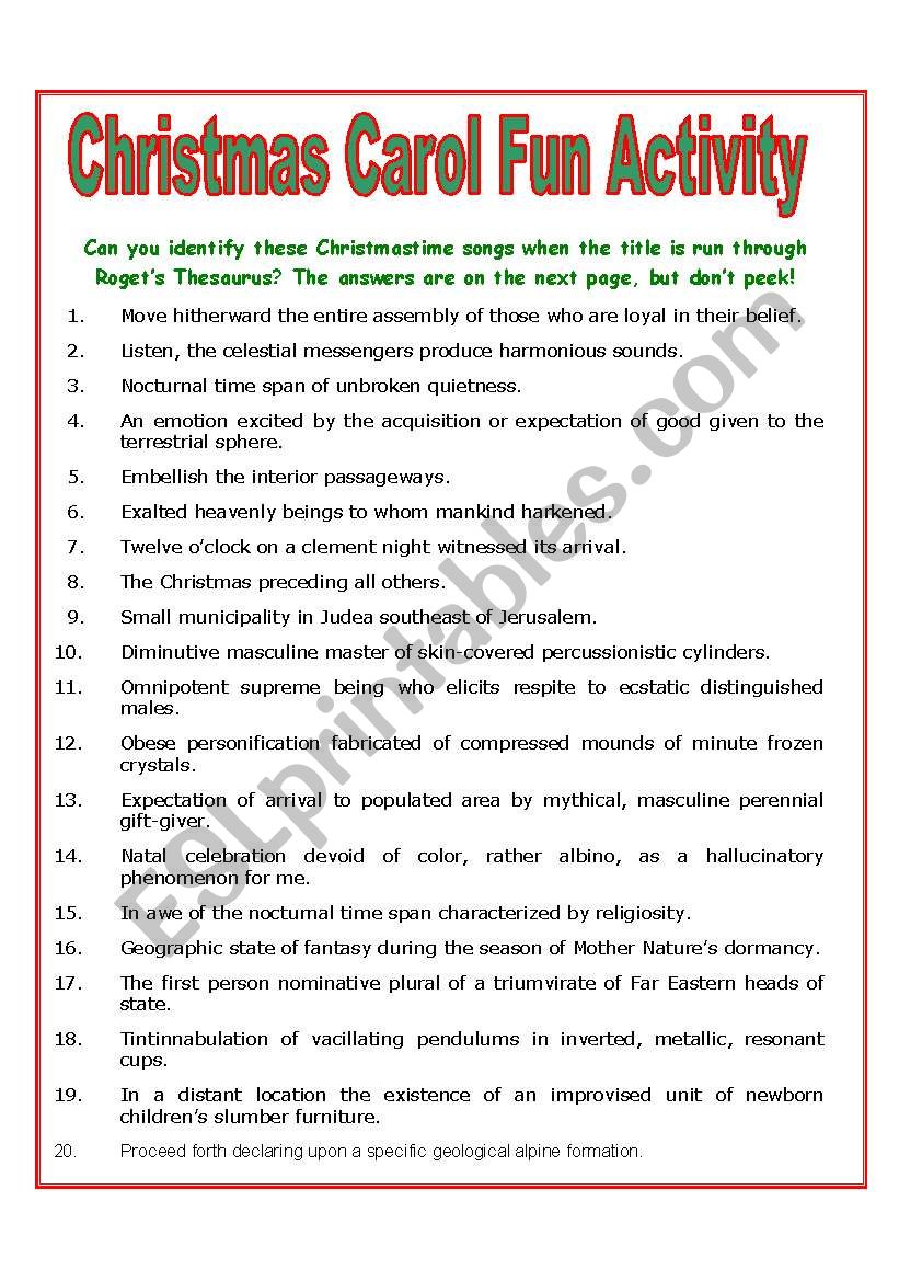 guess the christmas carol worksheet guess the christmas carol worksheet