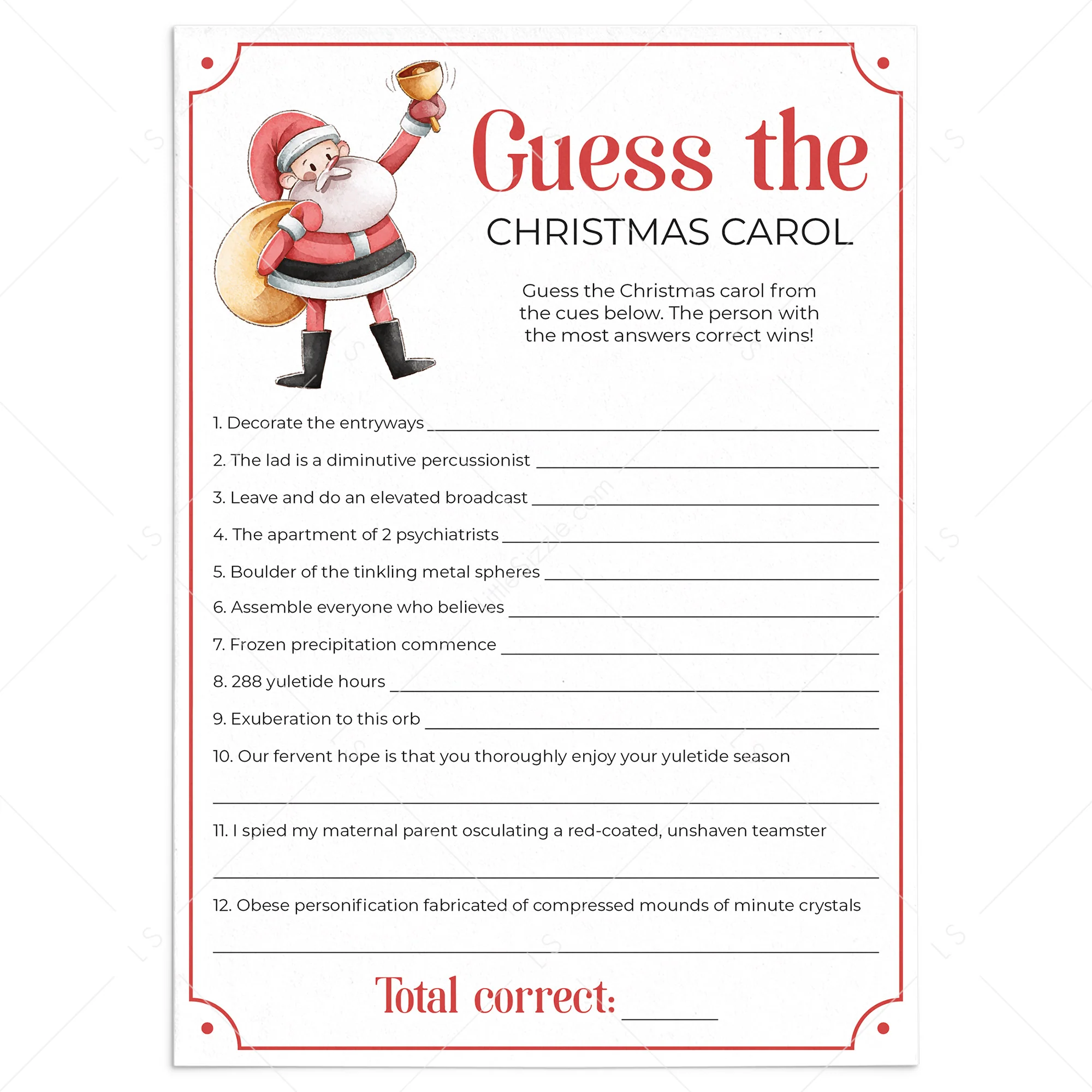 Christmas Carol Riddles Printable Christmas Carol Riddles Printable