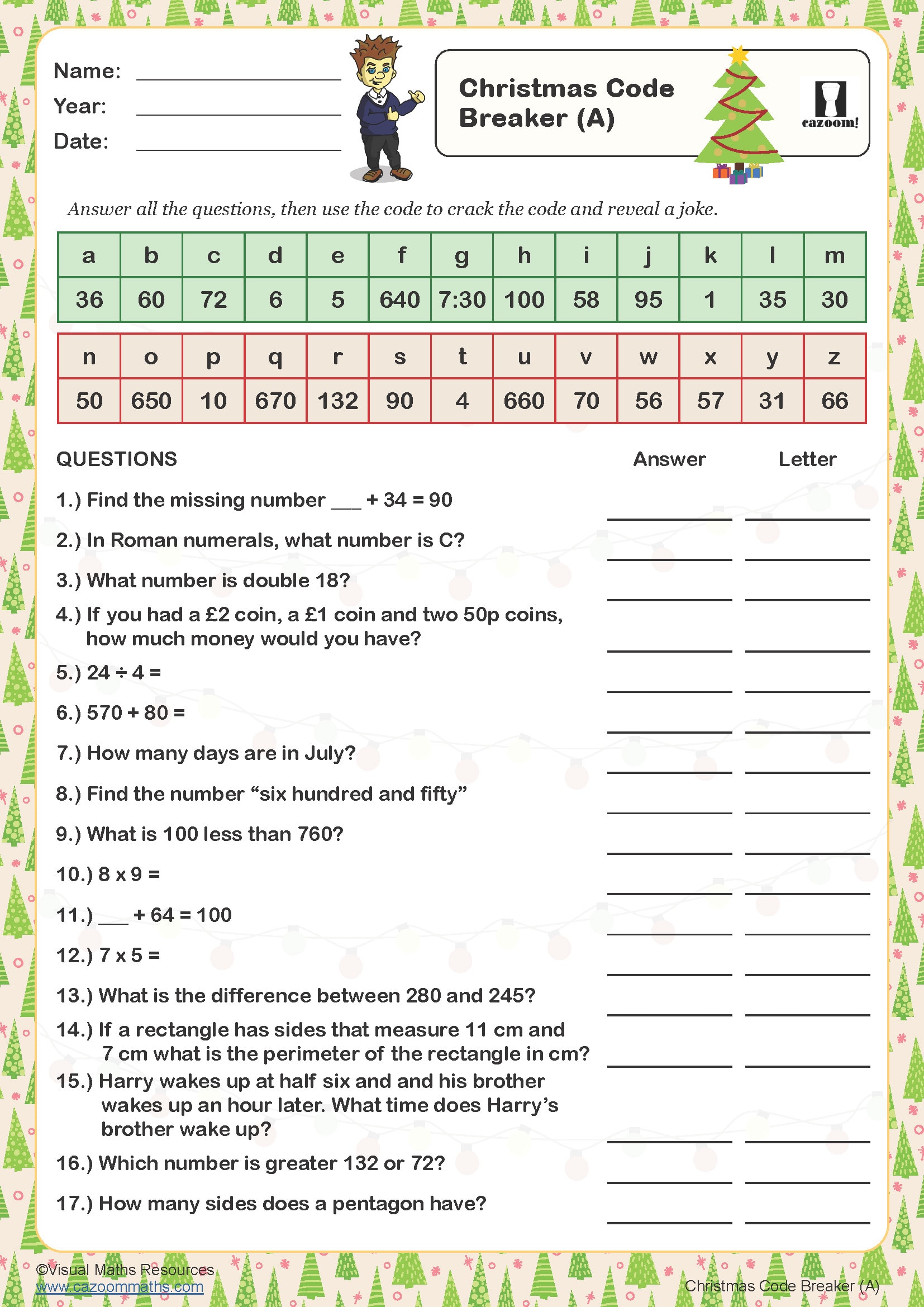 Christmas Code Breaker A Worksheet Christmas Code Breaker A Worksheet