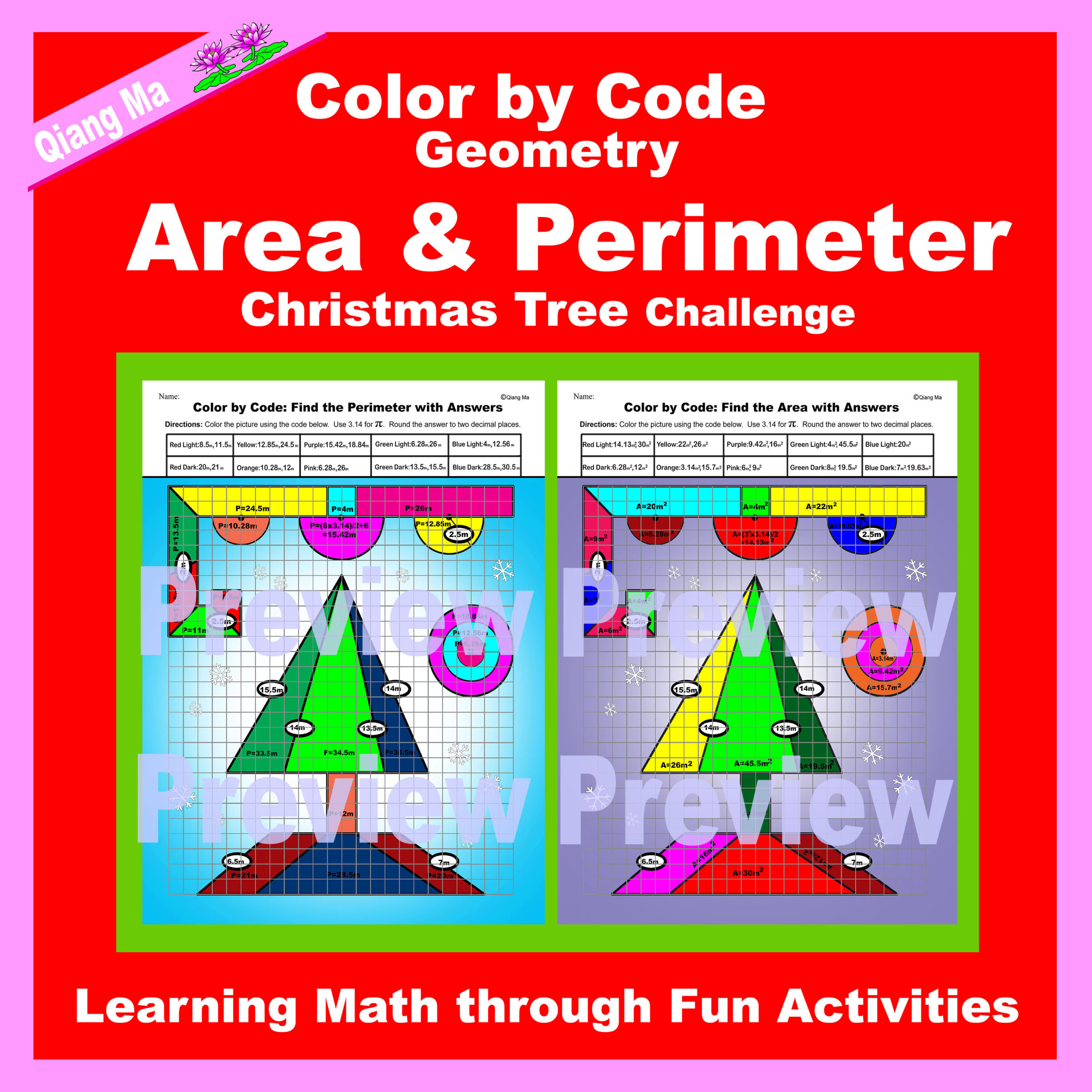 Christmas Color By Code Area And Perimeter Christmas Tree Challenge Christmas Color By Code Area And Perimeter Christmas Tree Challenge