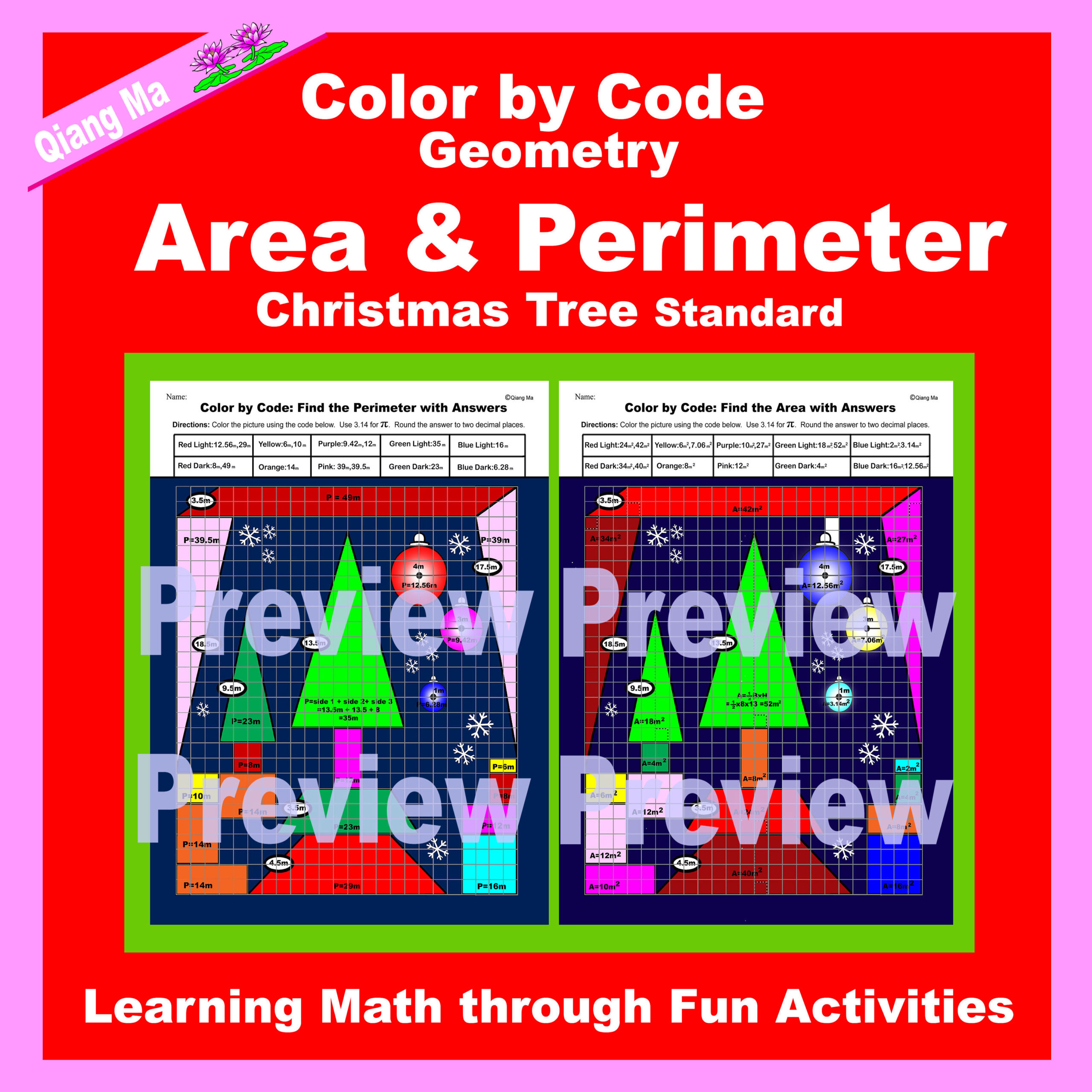 Christmas Color By Code Area And Perimeter Christmas Tree Standard Christmas Color By Code Area And Perimeter Christmas Tree Standard