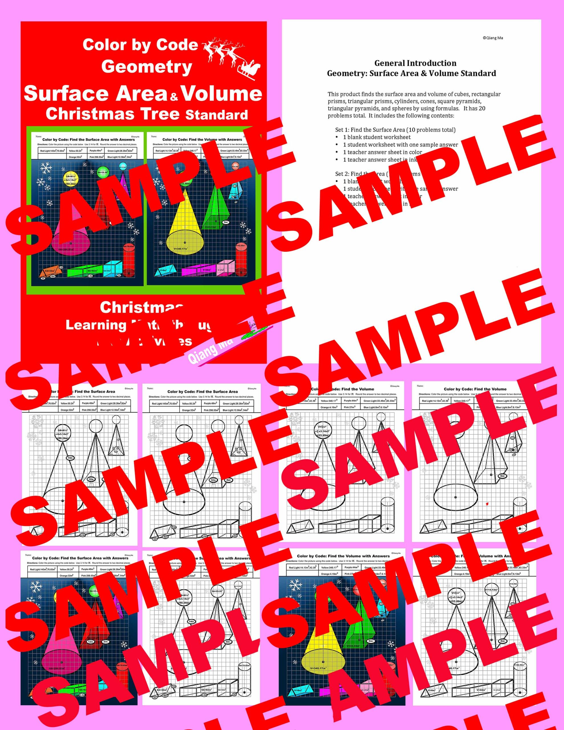 Christmas Color By Code Surface Area And Volume Christmas Tree Standard Christmas Color By Code Surface Area And Volume Christmas Tree Standard